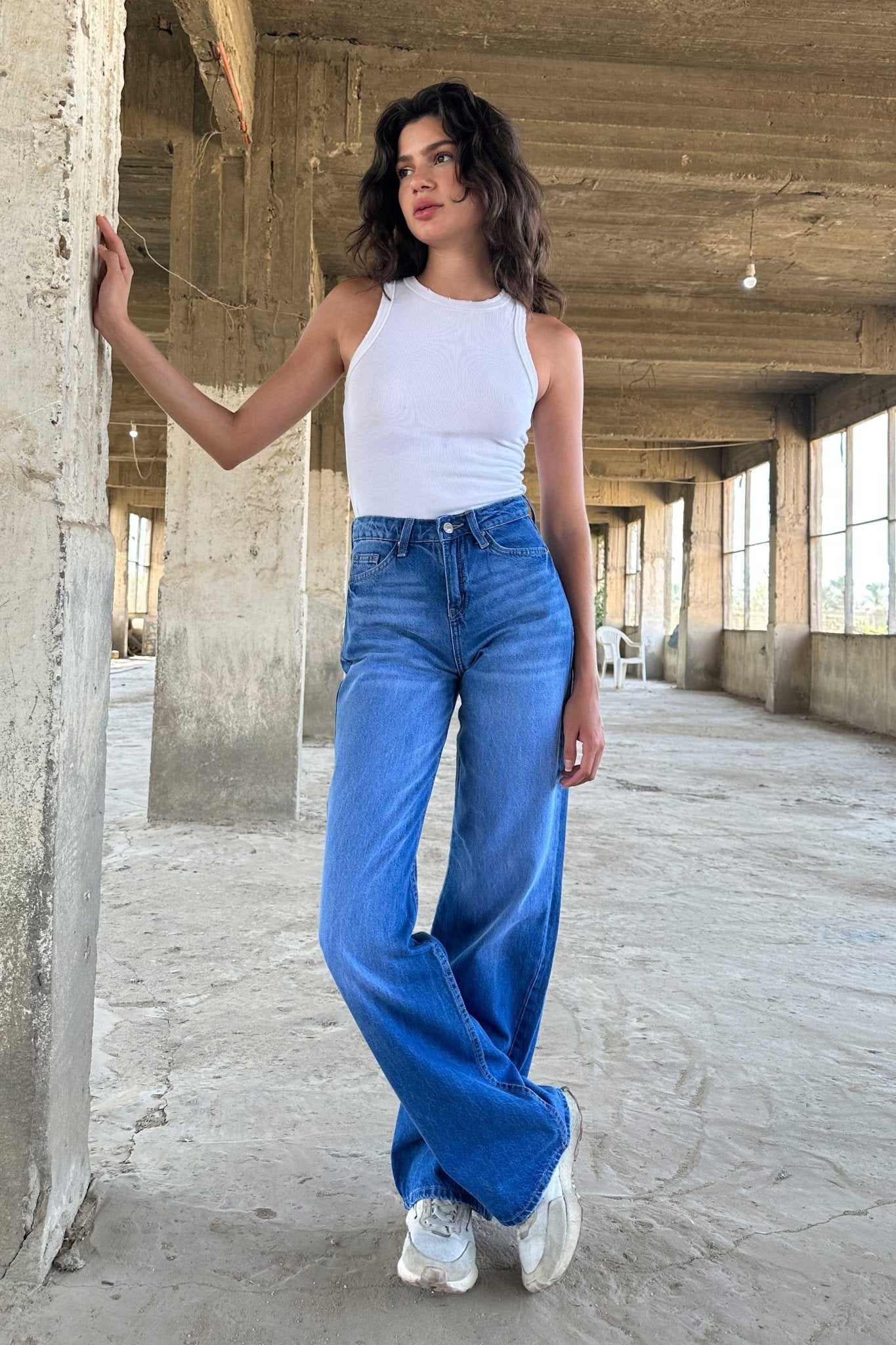 Baggy - High-Waist Medium Blue Jeans baggy CIZARO - Cizaro Jeans