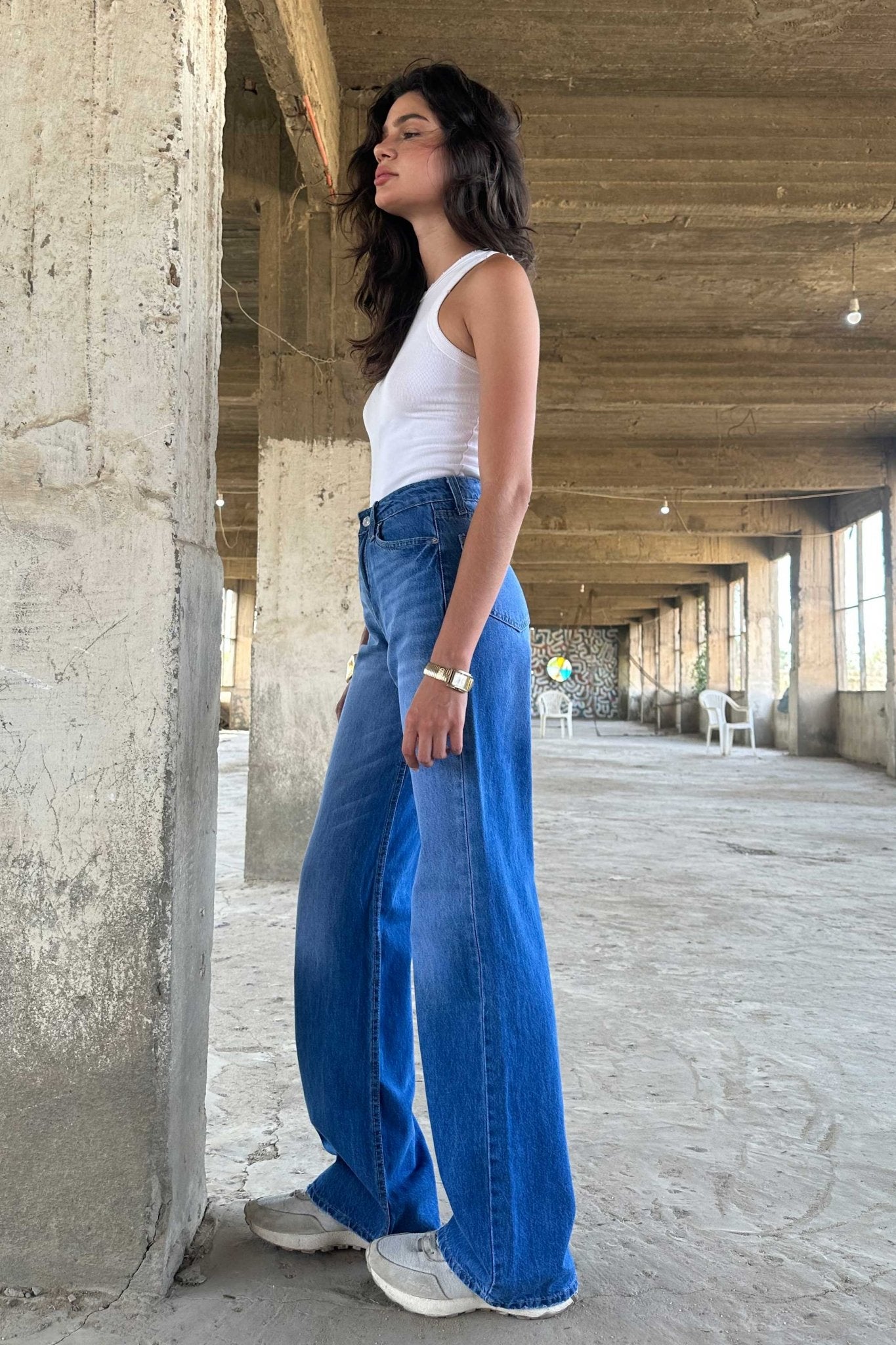 Baggy - High-Waist Medium Blue Jeans baggy CIZARO - Cizaro Jeans