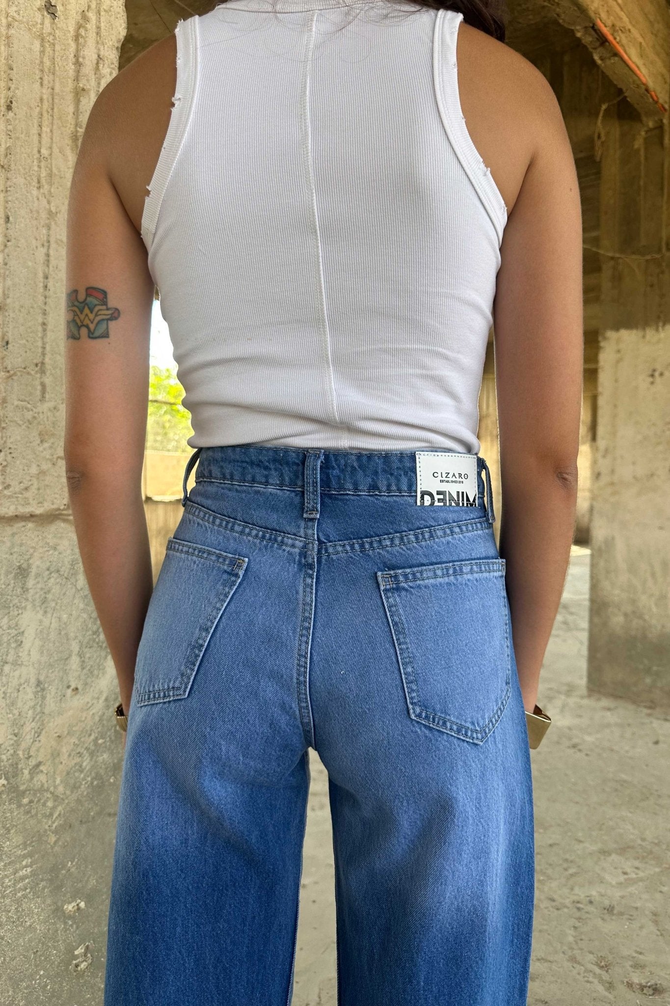 Baggy - High-Waist Medium Blue Jeans baggy CIZARO - Cizaro Jeans