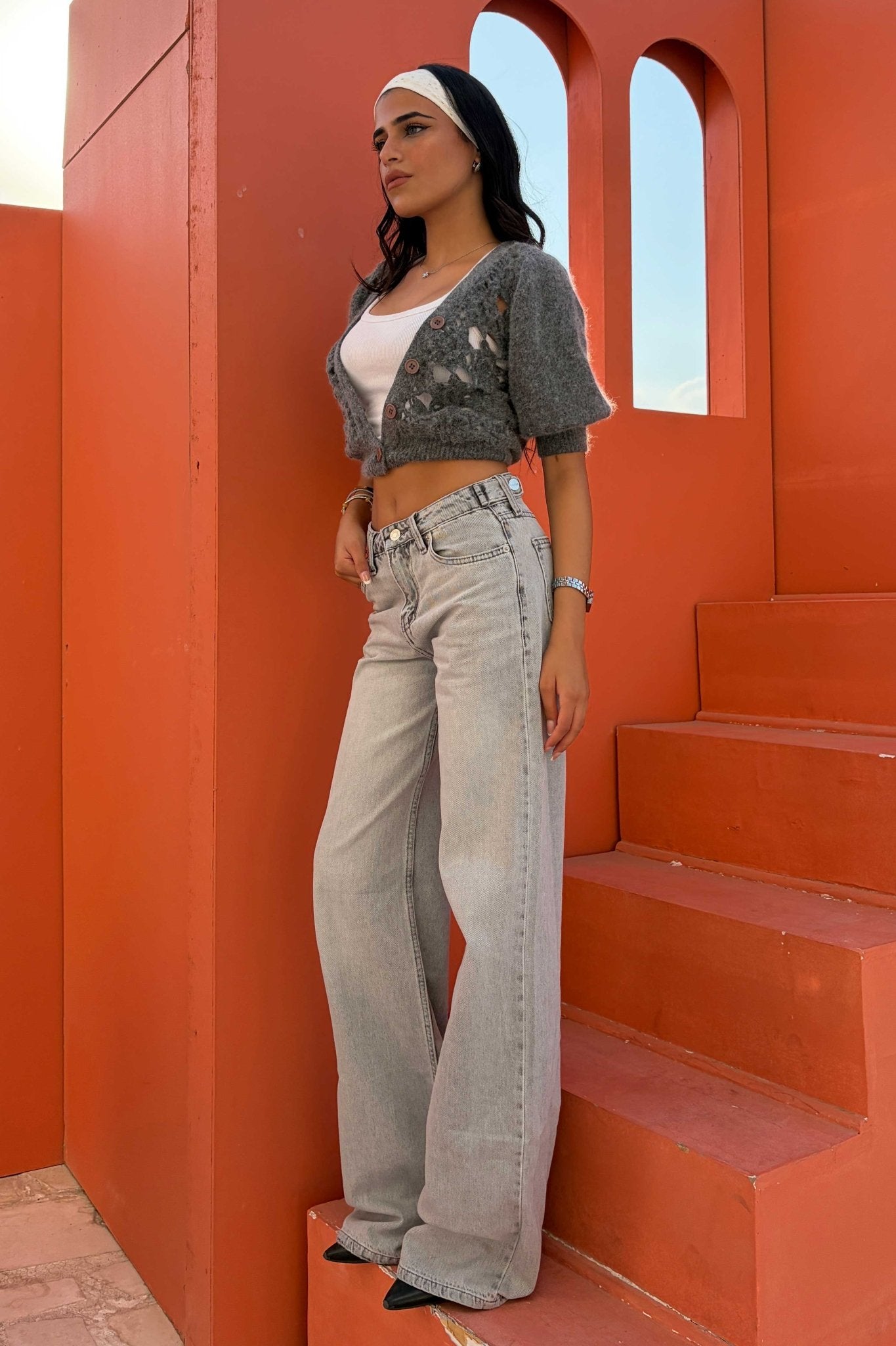 Baggy – Mid Rise Flex Waist Light Acid Gray Jeans baggy CIZARO - Cizaro Jeans