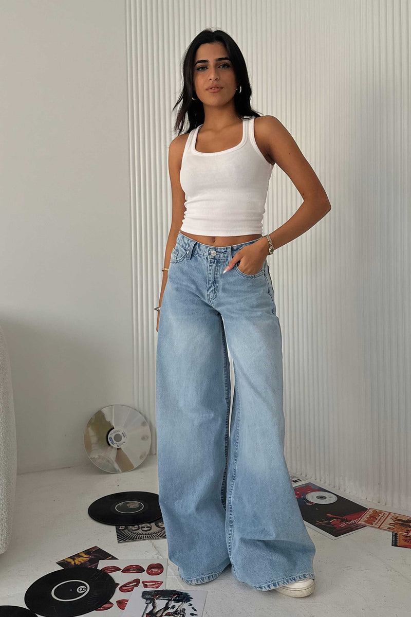 Loose Baggy - Mid Rise Bright Blue Jeans Baggy CIZARO - Cizaro Jeans