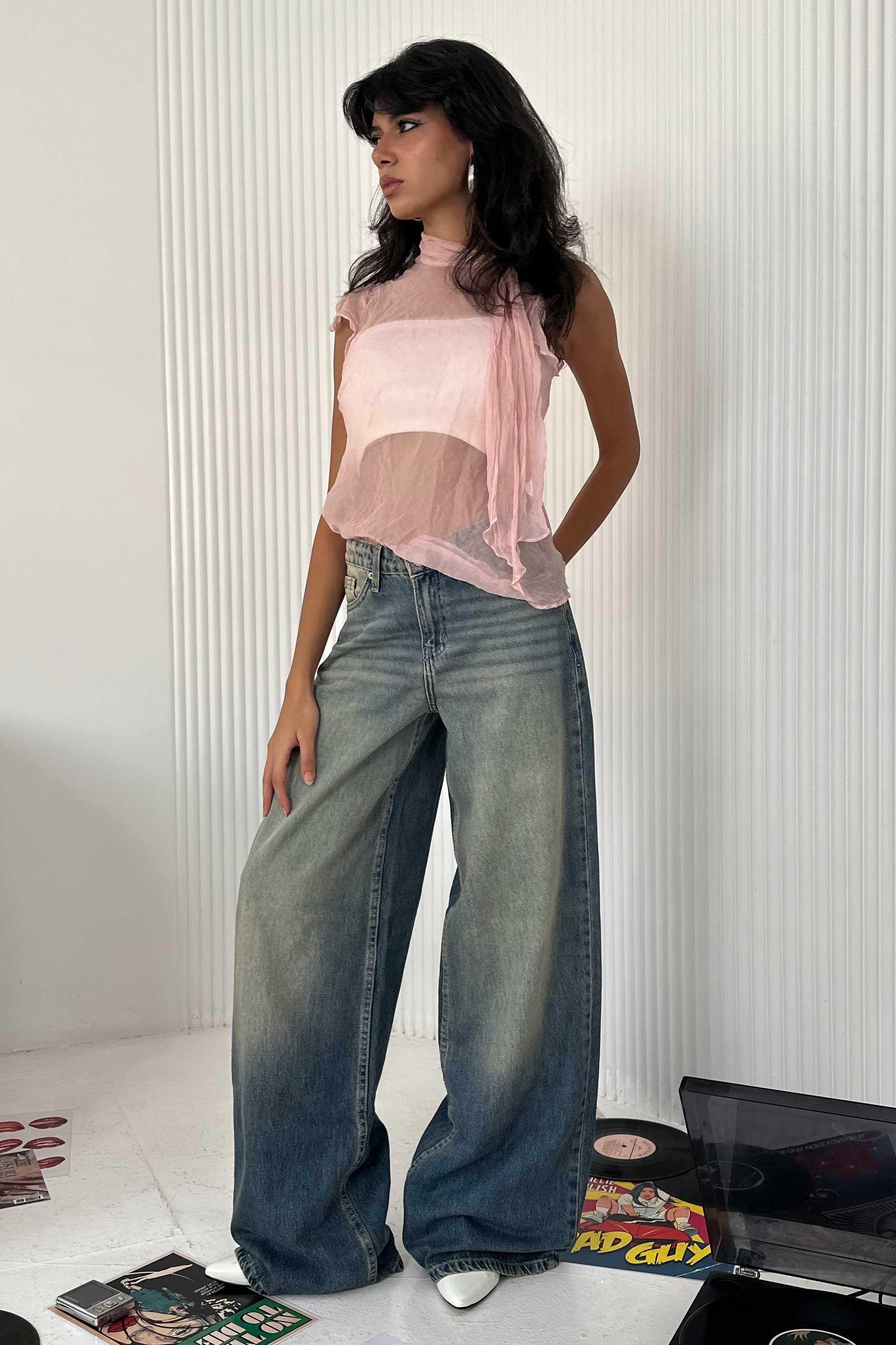 Super Baggy - Mid-Rise Faded Vintage Blue Jeans Baggy CIZARO - Cizaro Jeans