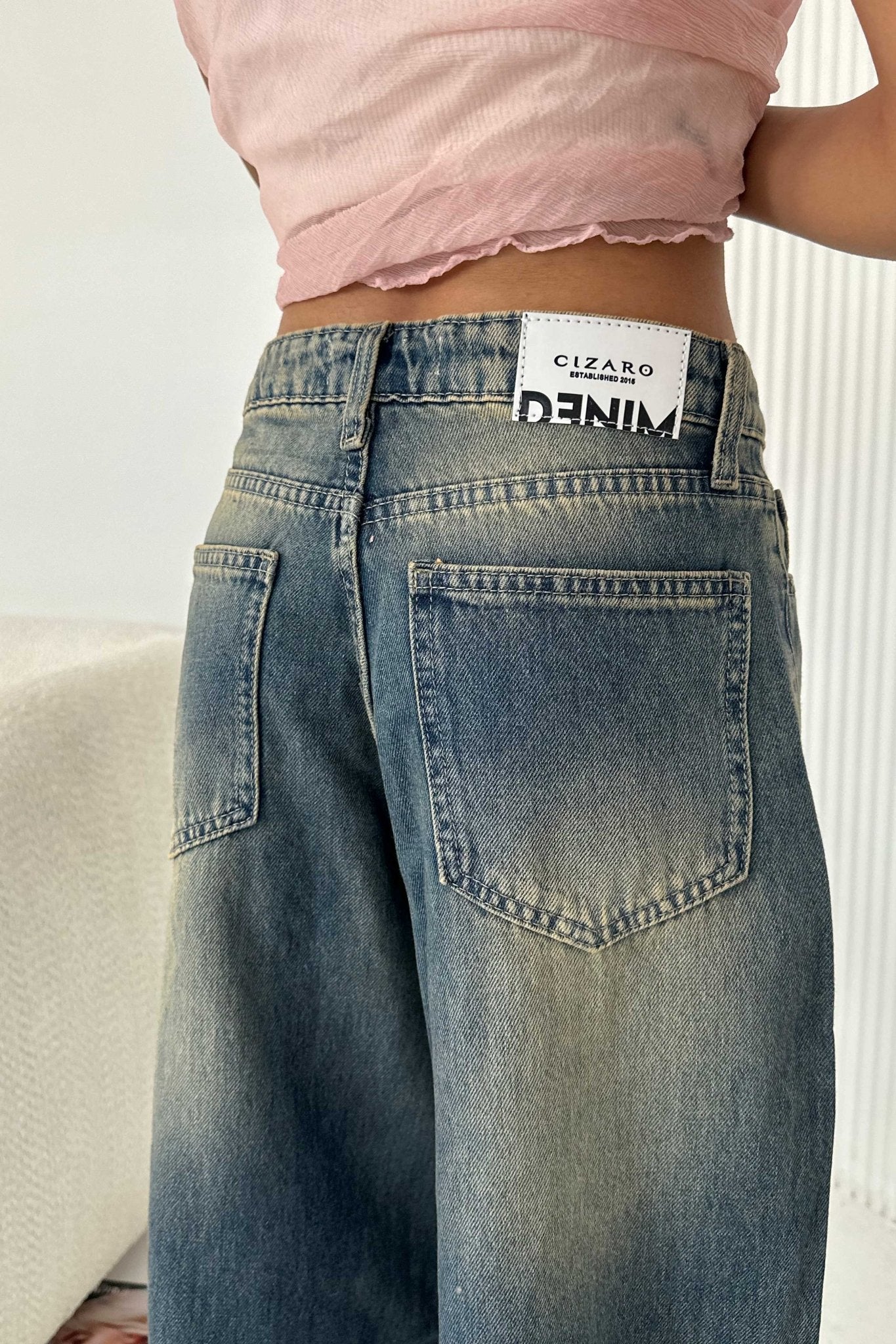 Super Baggy - Mid-Rise Faded Vintage Blue Jeans Baggy CIZARO - Cizaro Jeans