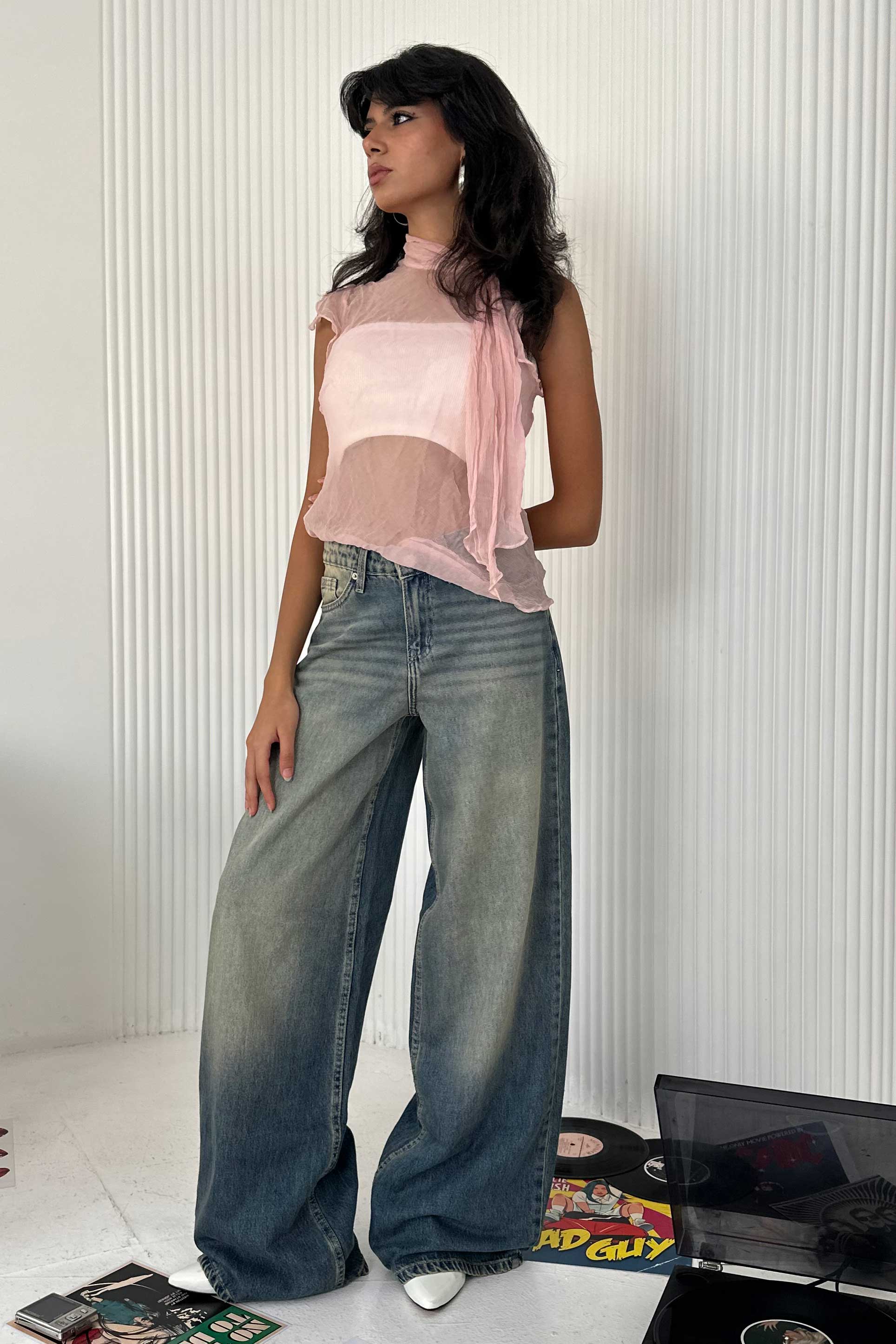 Super Baggy - Mid-Rise Faded Vintage Blue Jeans Baggy CIZARO - Cizaro Jeans