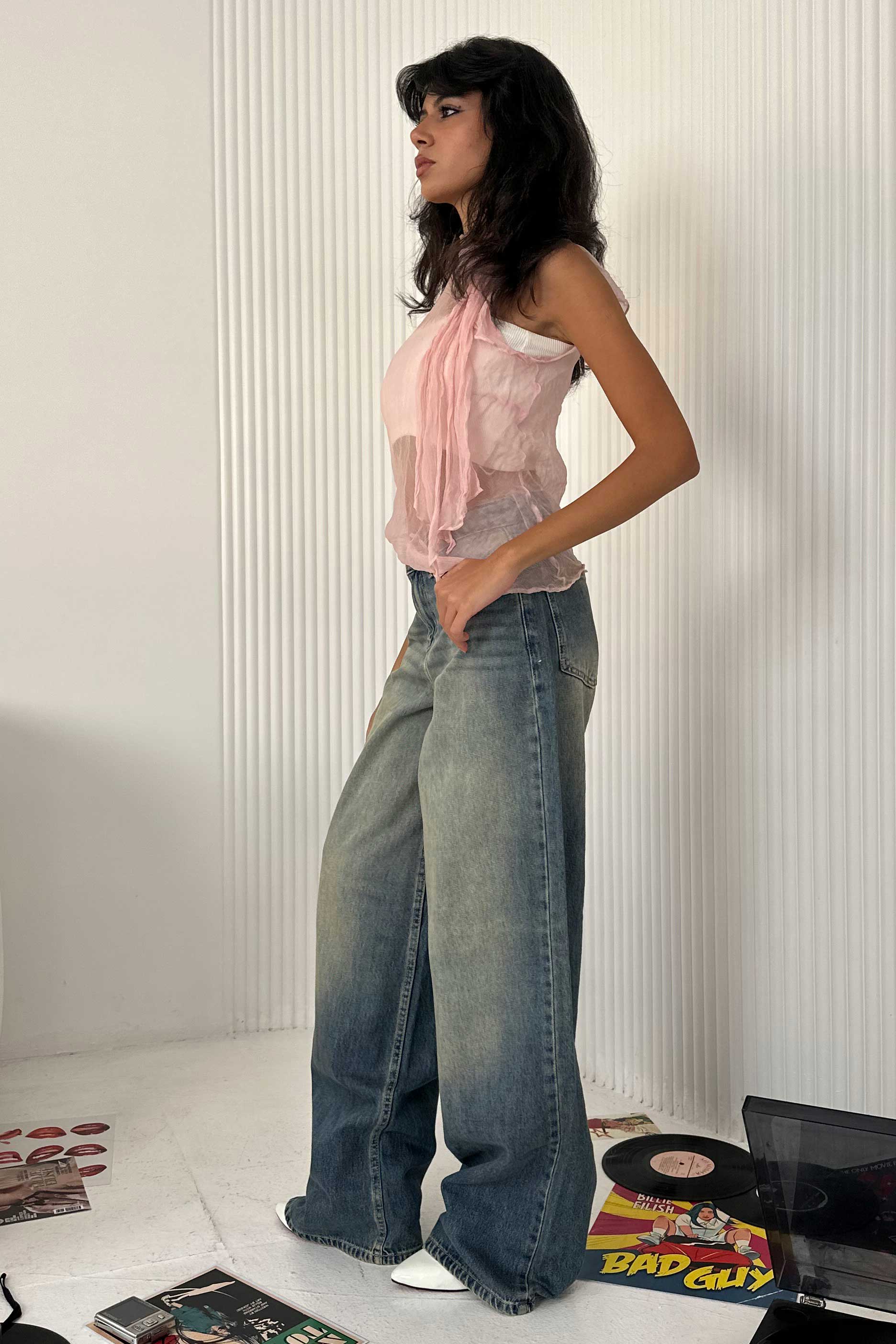 Super Baggy - Mid-Rise Faded Vintage Blue Jeans Baggy CIZARO - Cizaro Jeans