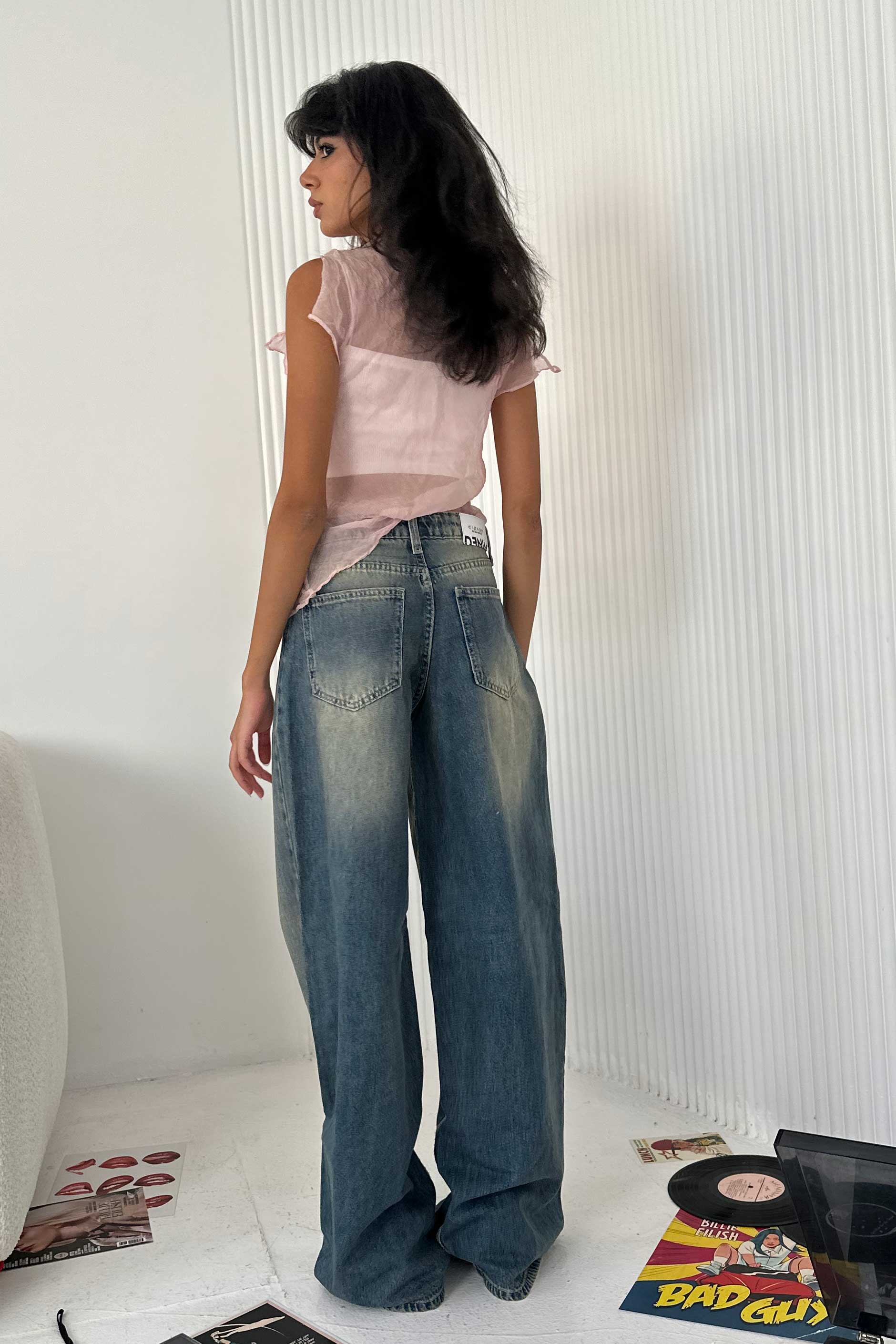 Super Baggy - Mid-Rise Faded Vintage Blue Jeans Baggy CIZARO - Cizaro Jeans