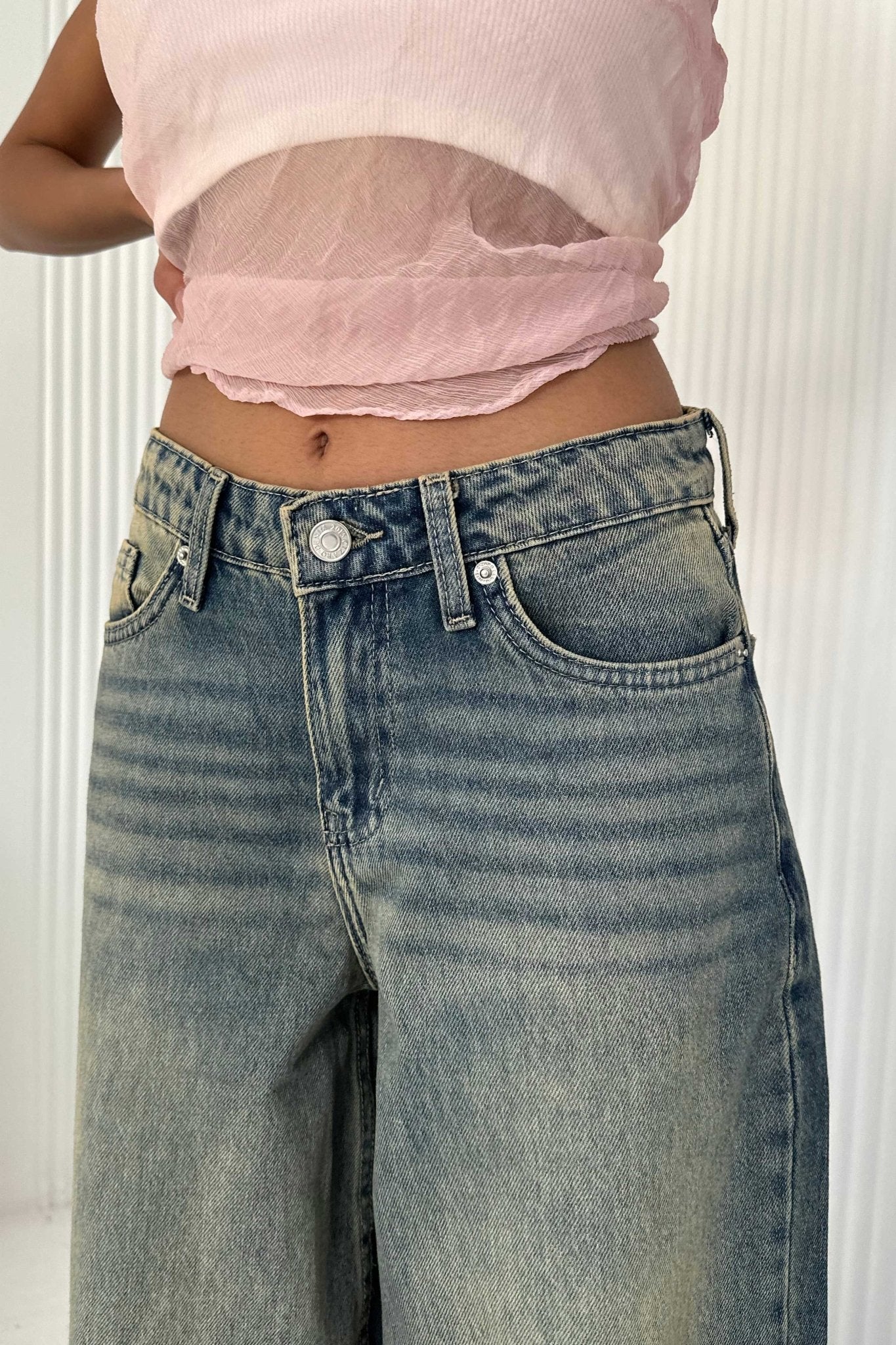 Super Baggy - Mid-Rise Faded Vintage Blue Jeans Baggy CIZARO - Cizaro Jeans