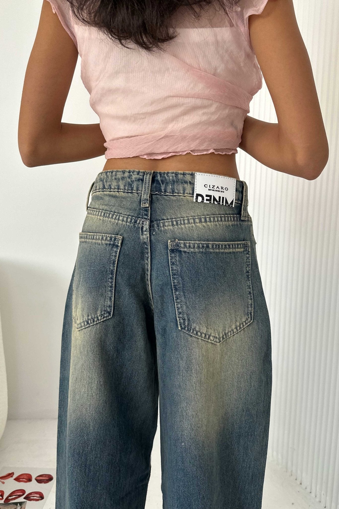 Super Baggy - Mid-Rise Faded Vintage Blue Jeans Baggy CIZARO - Cizaro Jeans