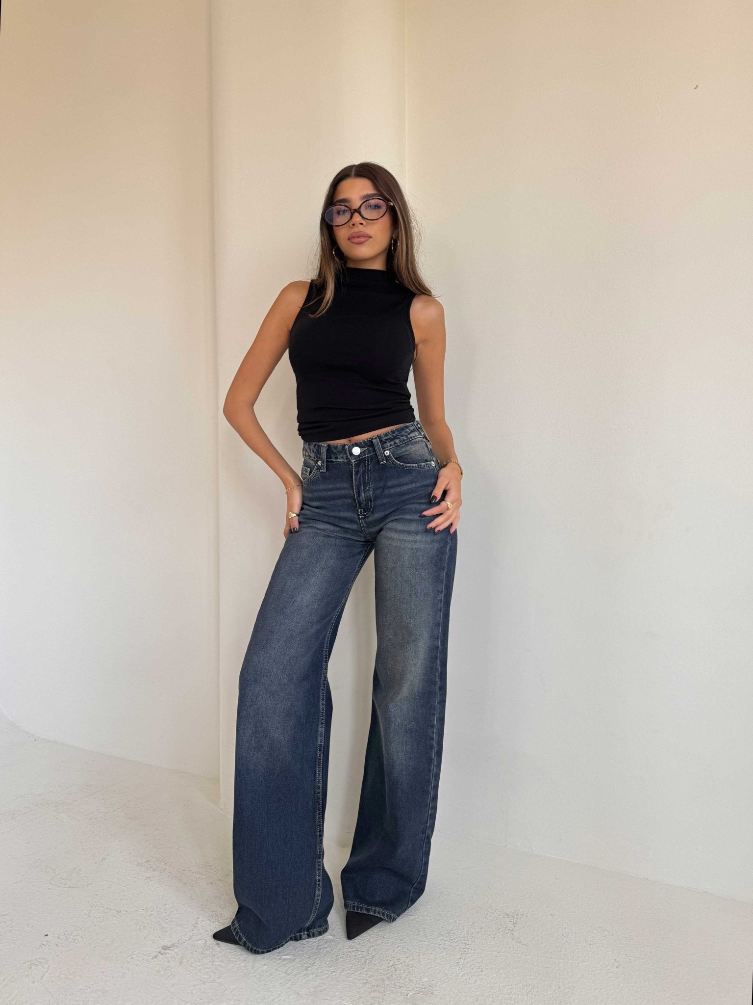 Baggy – Mid Rise Flex Waist in Faded Vintage Blue Baggy CIZARO - Cizaro Jeans
