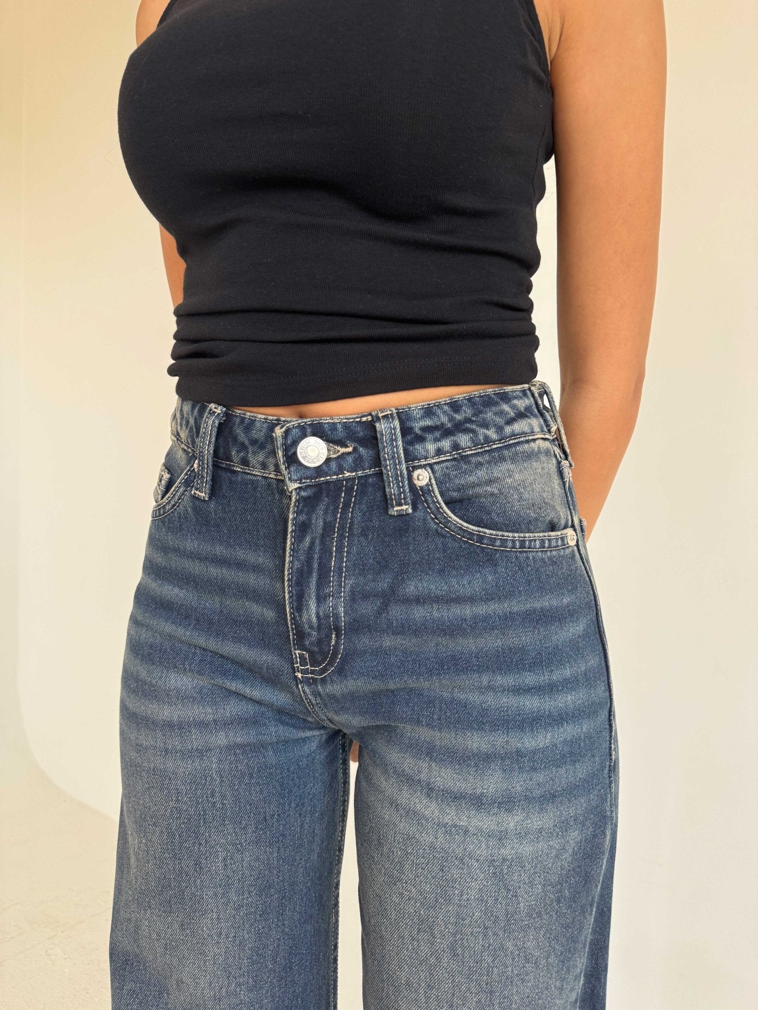Baggy – Mid Rise Flex Waist in Faded Vintage Blue Baggy CIZARO - Cizaro Jeans