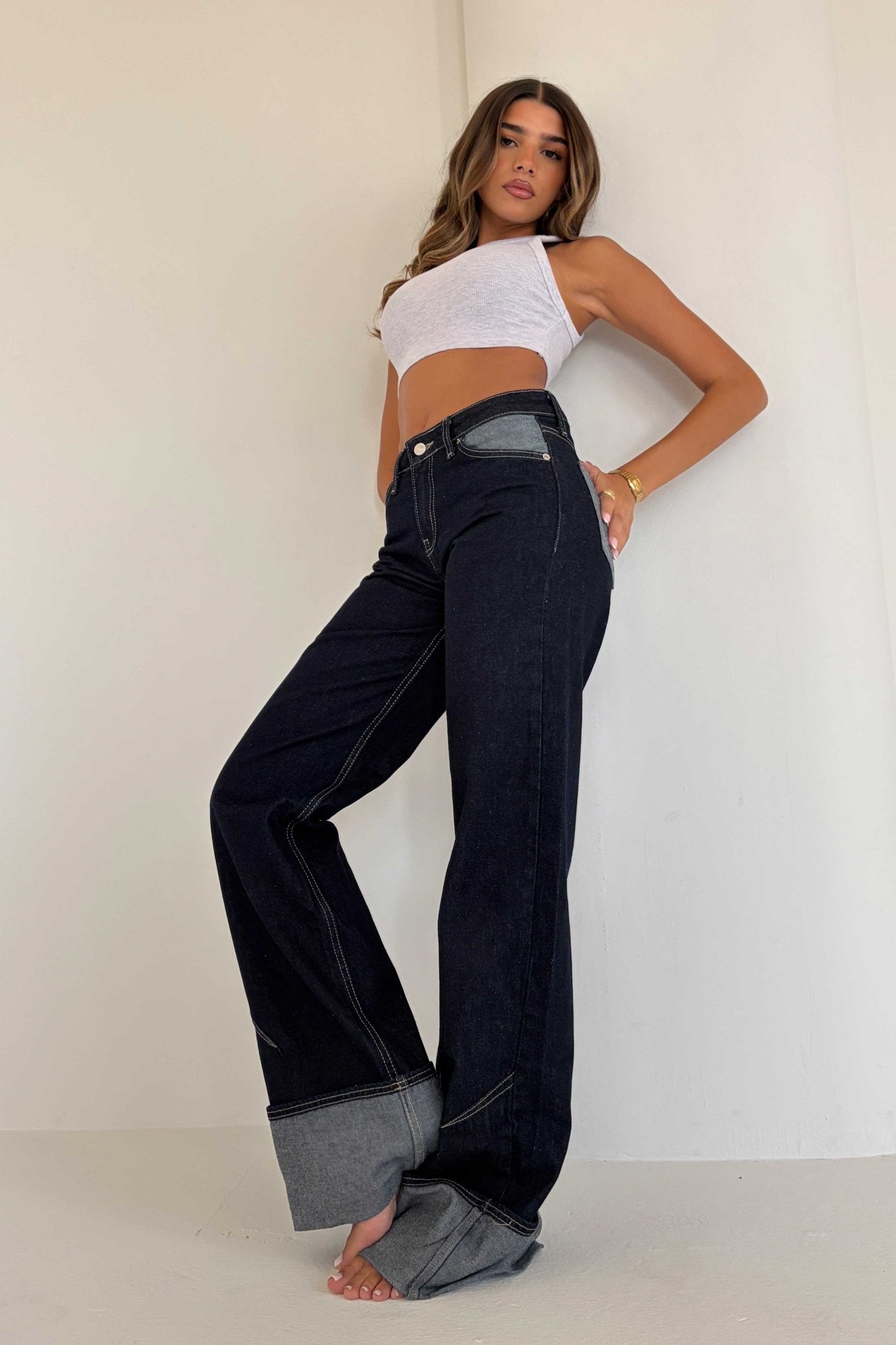 Baggy – Low Waist Folded Raw Denim Jeans BAGGY CIZARO - Cizaro Jeans
