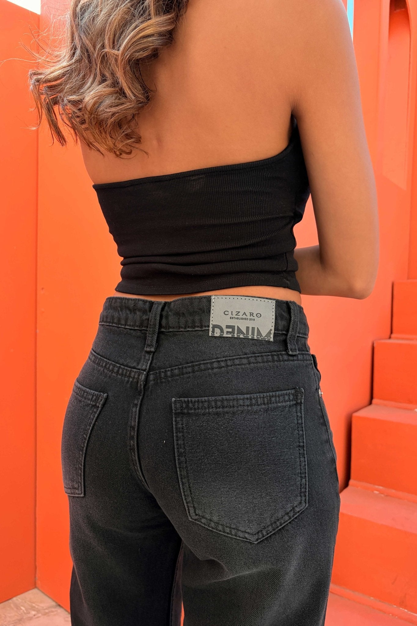 Baggy – Low Waist Folded Hem Washed Black Jeans baggy CIZARO - Cizaro Jeans