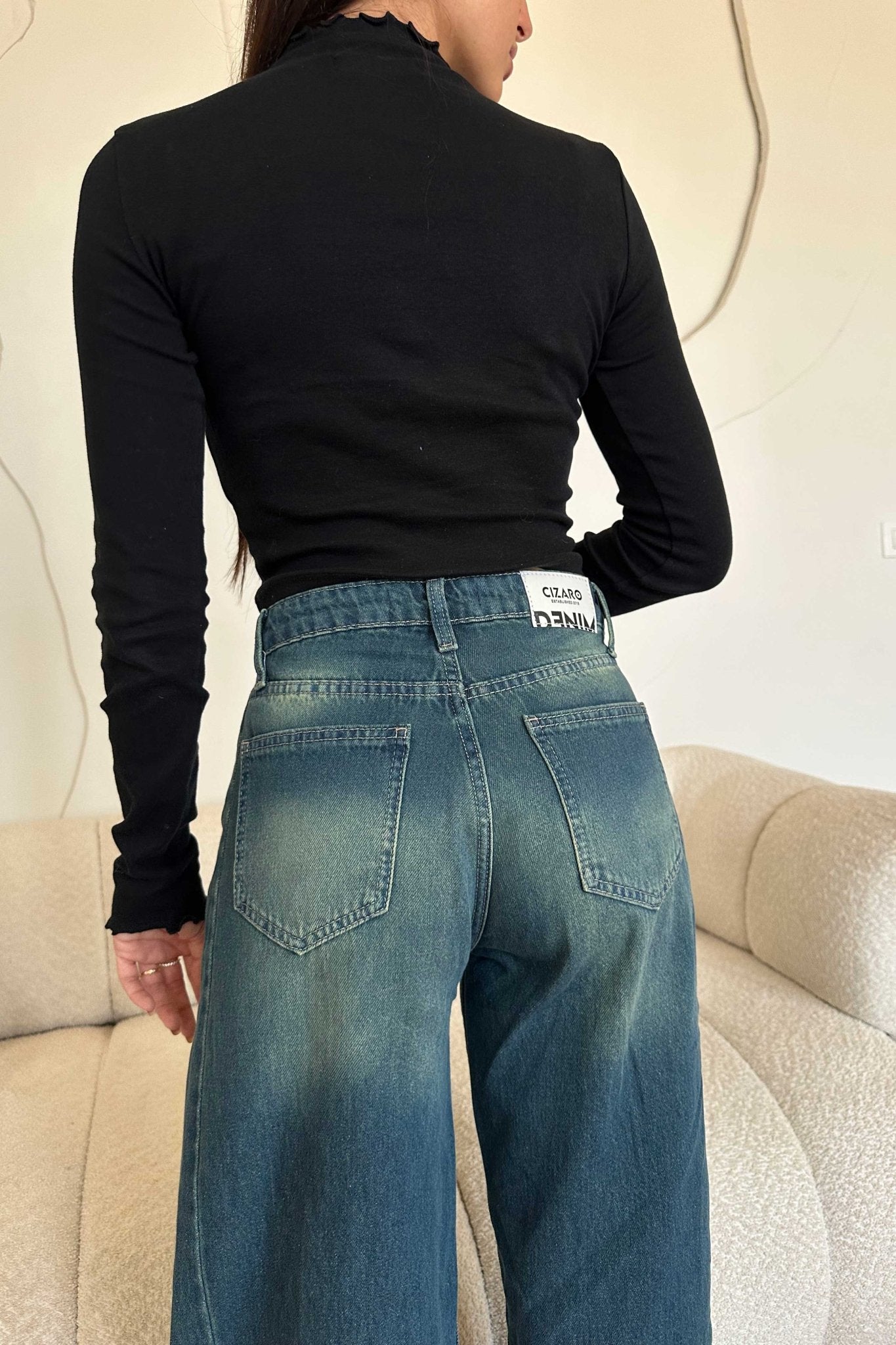 Super Baggy – Mid Rise Vintage Green Jeans baggy CIZARO - Cizaro Jeans