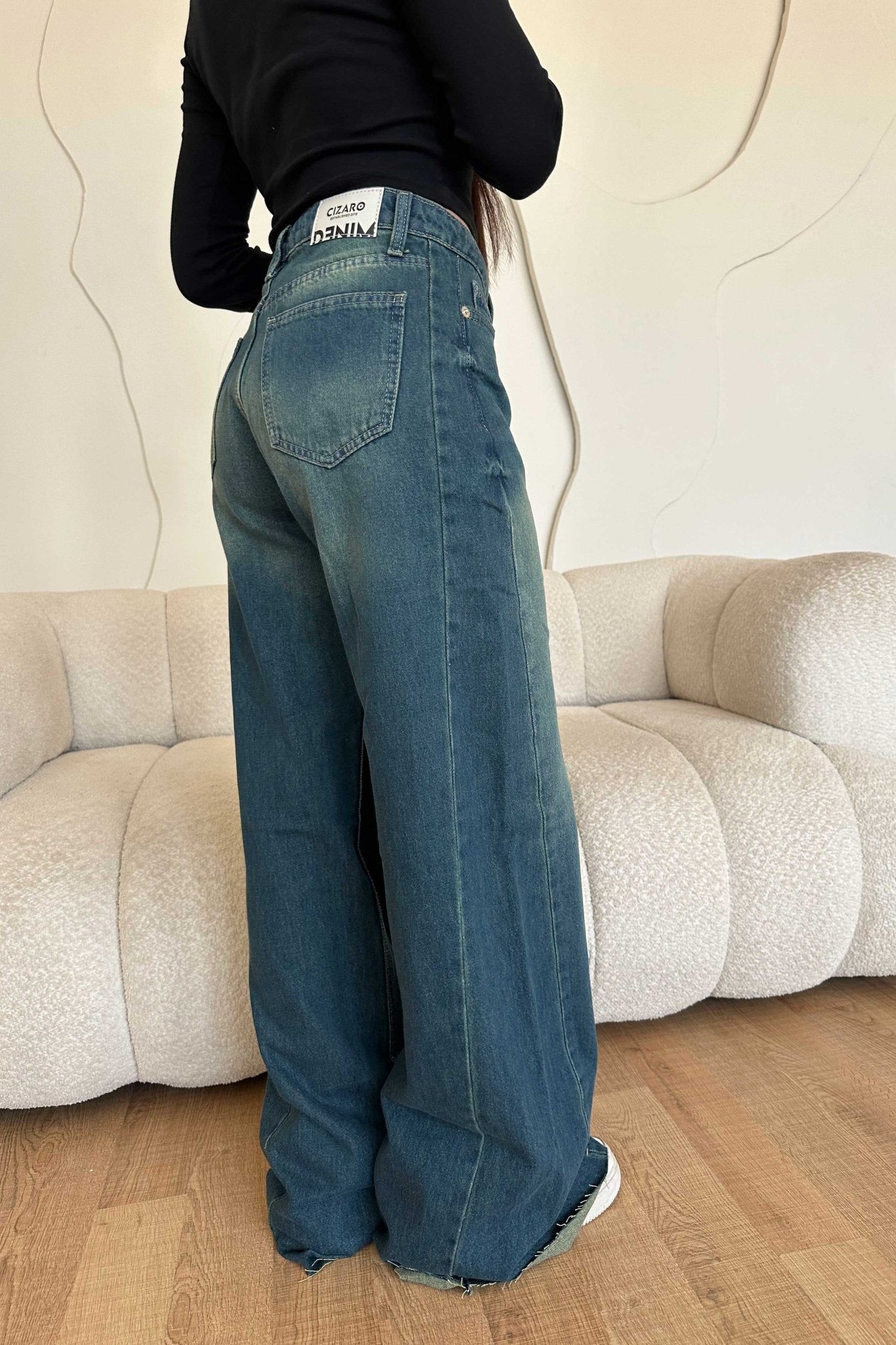 Super Baggy – Mid Rise Vintage Green Jeans baggy CIZARO - Cizaro Jeans