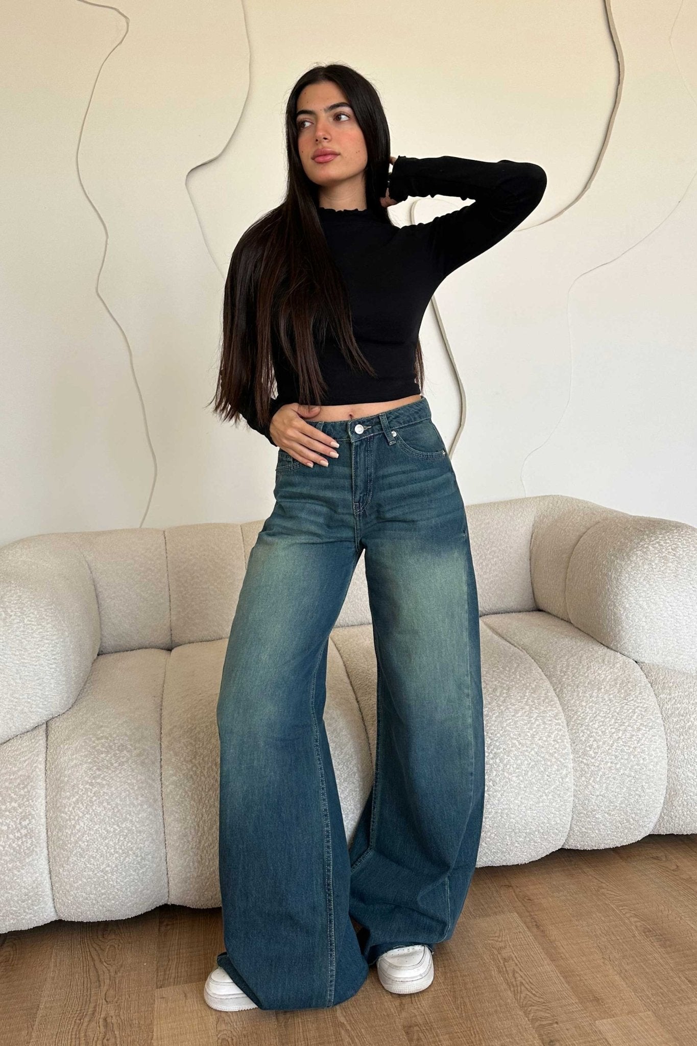 Super Baggy – Mid Rise Vintage Green Jeans baggy CIZARO - Cizaro Jeans