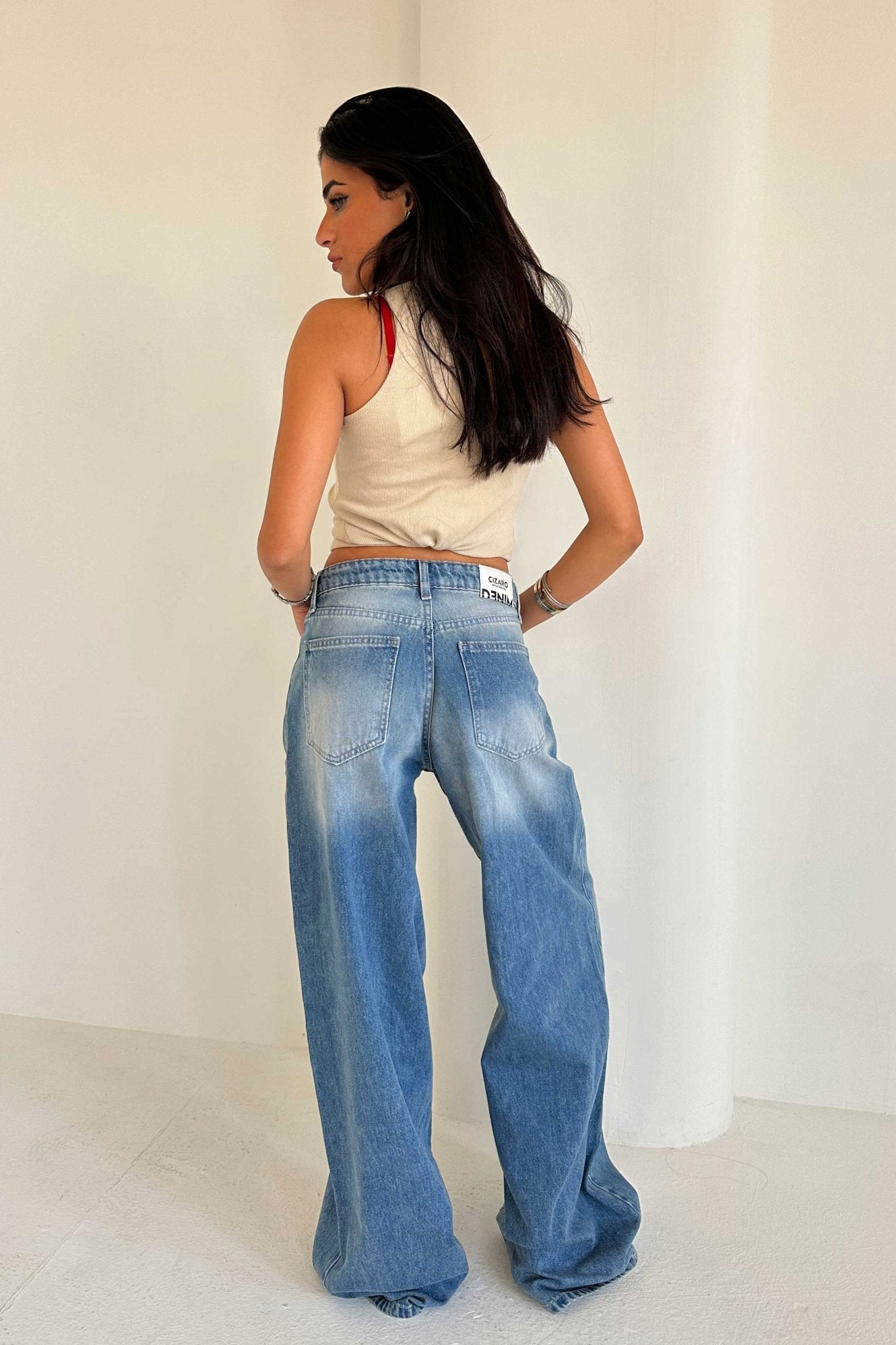 Super Baggy – Mid Rise Marine Vintage Blue Jeans Baggy CIZARO - Cizaro Jeans