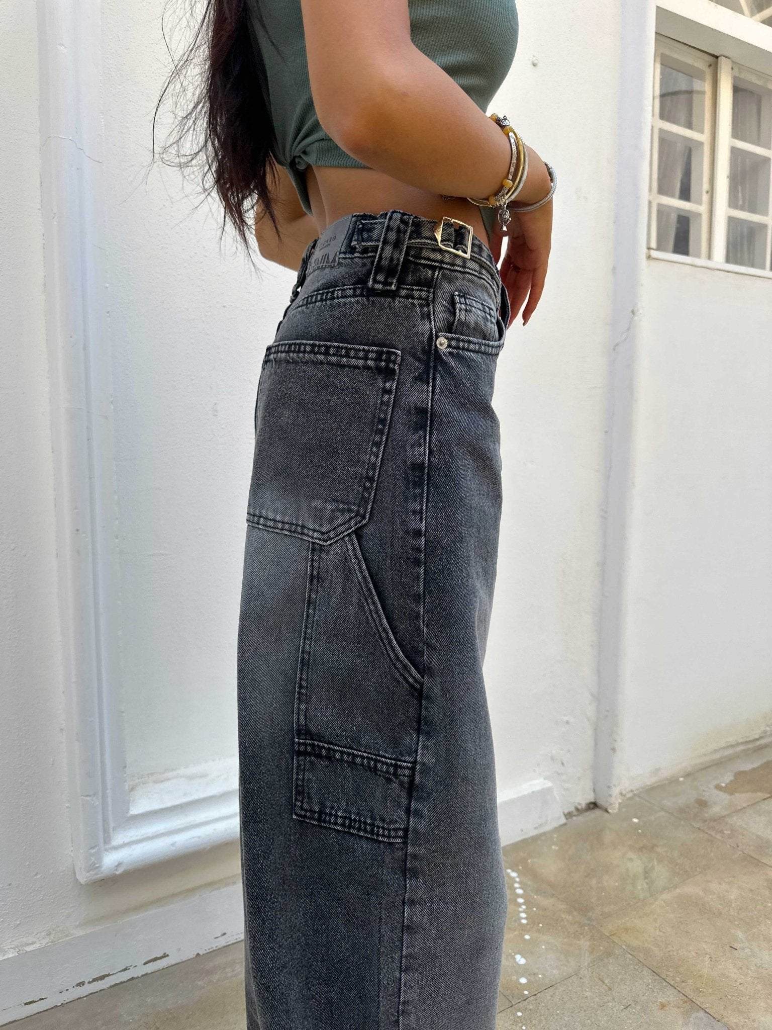 Carpenter - Mid Rise Charcoal Jeans Mom-Fit CIZARO - Cizaro Jeans