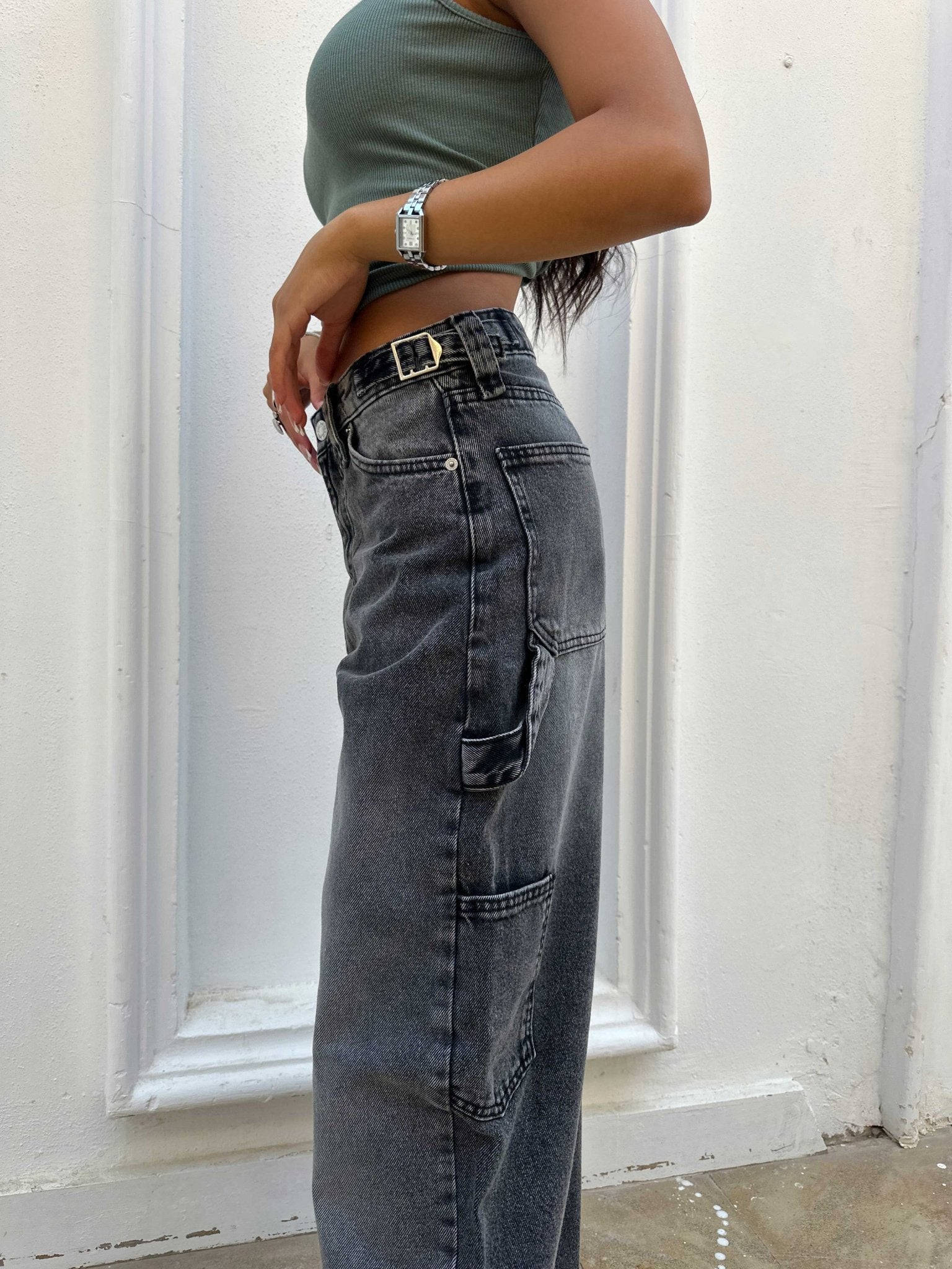 Carpenter - Mid Rise Charcoal Jeans Mom-Fit CIZARO - Cizaro Jeans