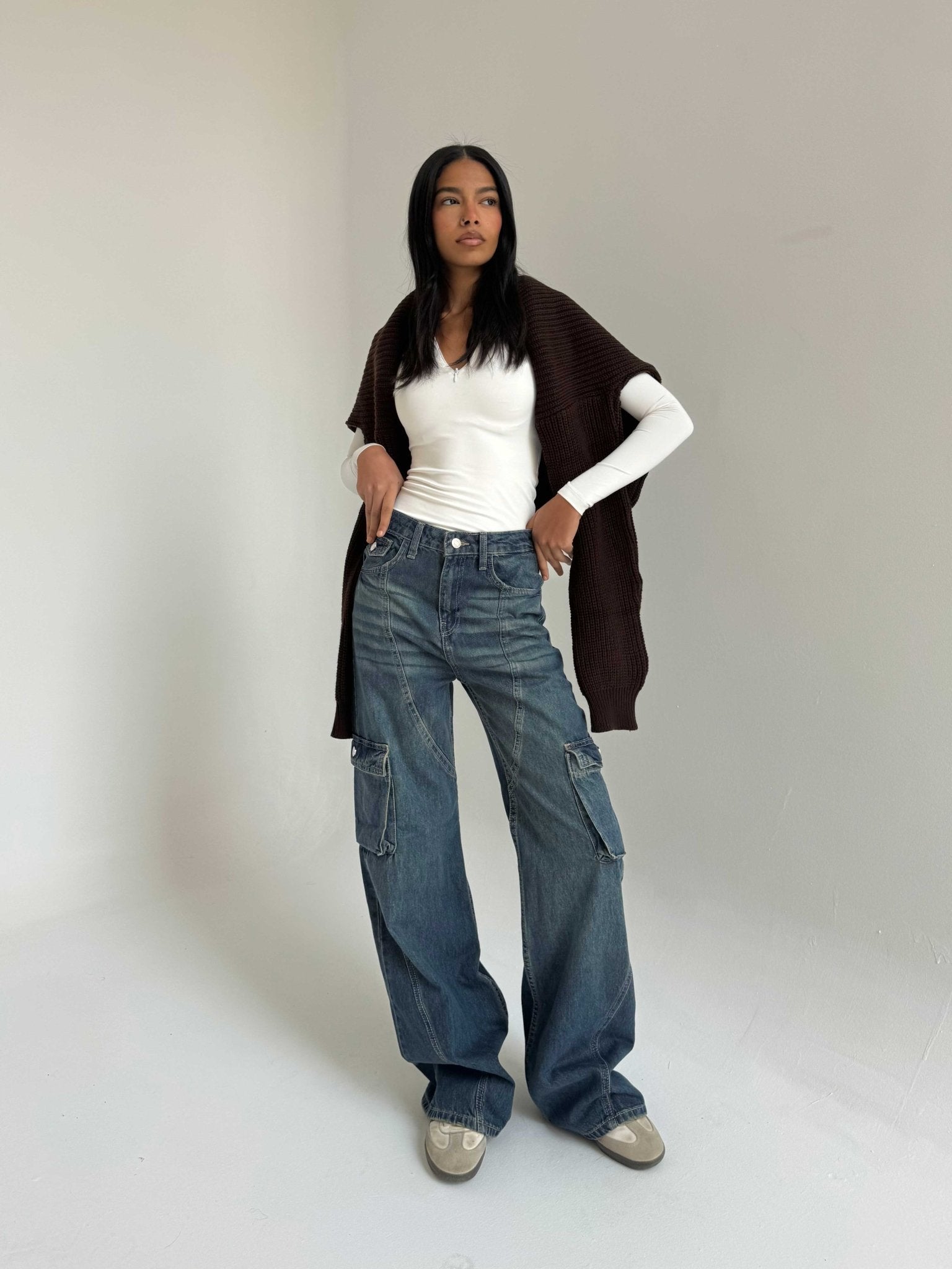 Cargo – Mid-Rise Deep Vintage Blue Jeans cargo CIZARO - Cizaro Jeans