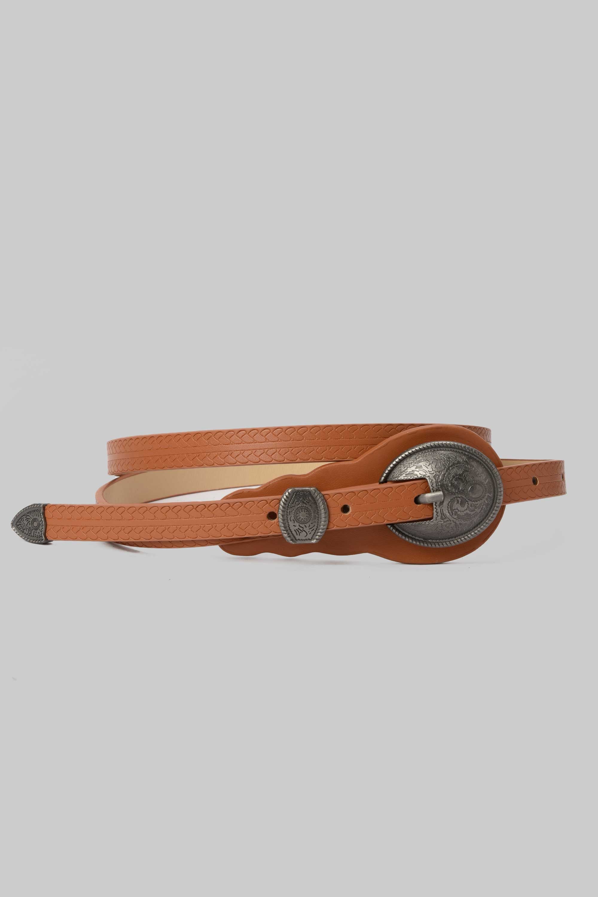 Belt | Tan Western Engraved Silver Buckle belt CZBELT - Cizaro Jeans