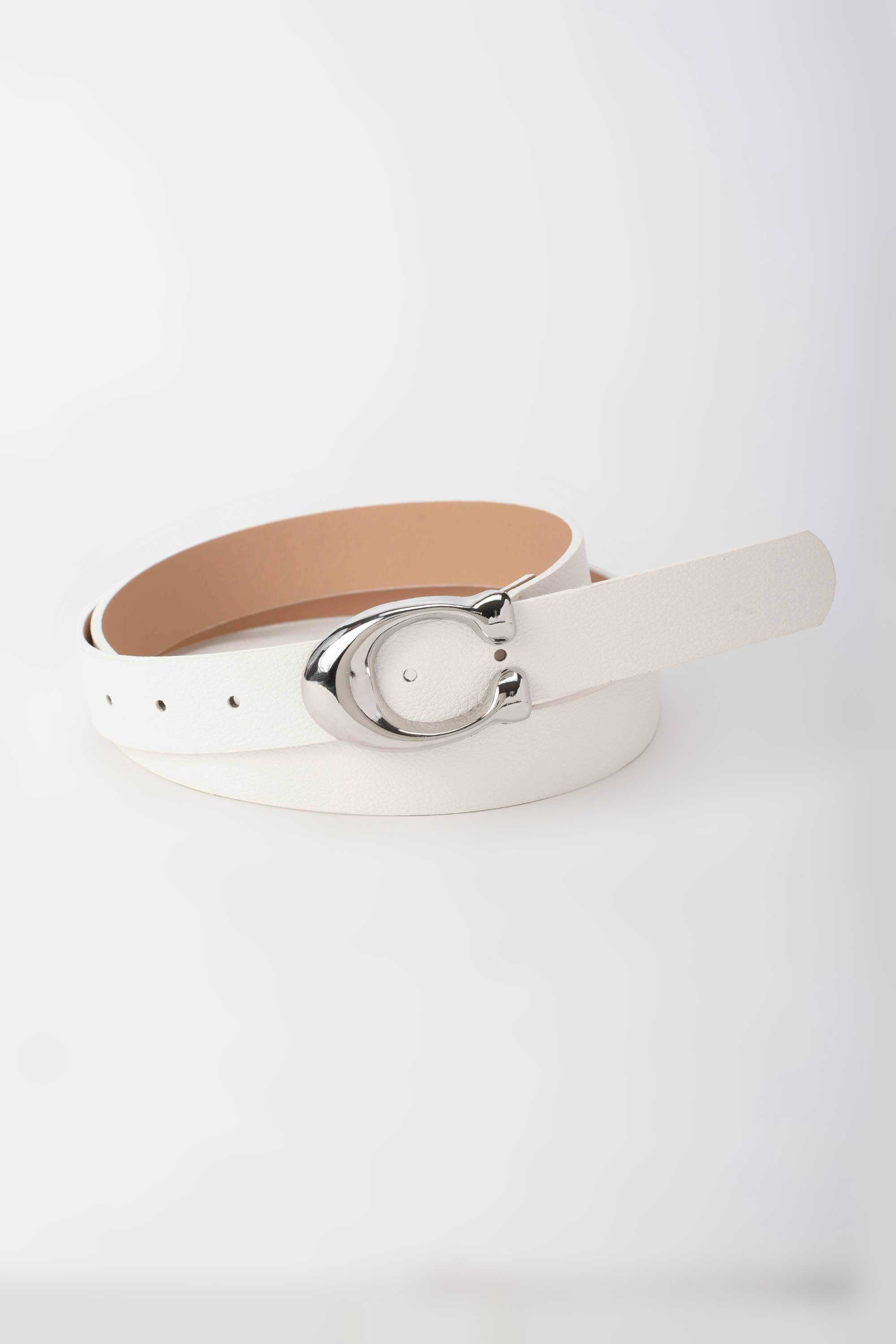 Belt | The C Buckle Belt – White Faux Leather Medium with Silver Detail Belt - Acc CZBELT - Cizaro Jeans