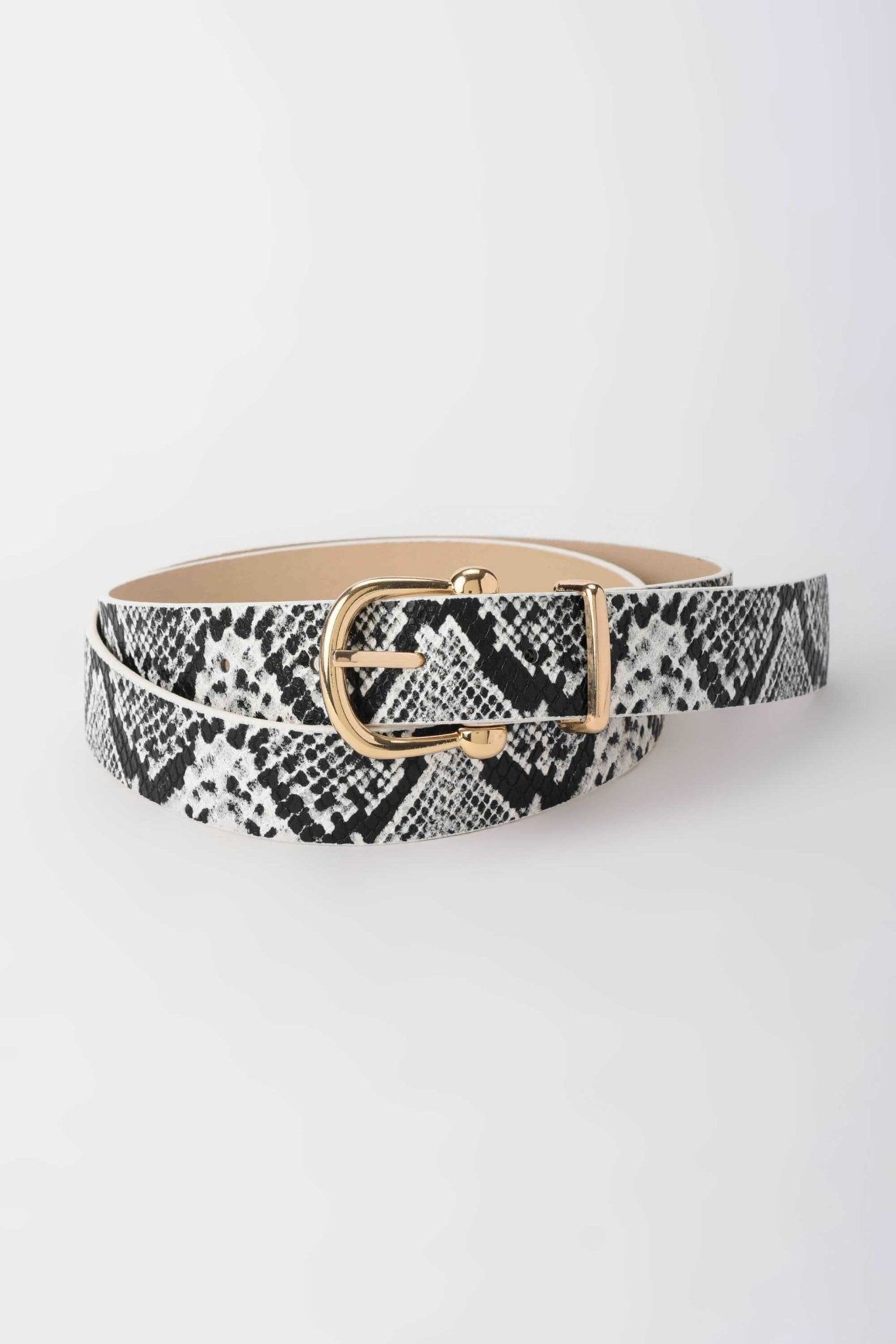 Belt | The Wild Touch Belt – White Snake Print Faux Leather Medium with Gold Detail Belt - Acc CZBELT - Cizaro Jeans