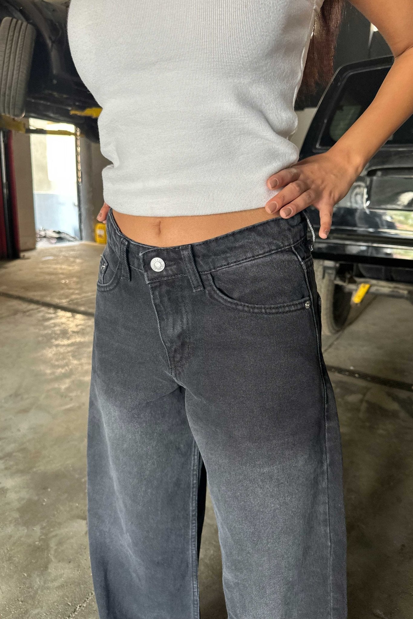 Baggy - Mid-Rise Washed Charcoal Jeans baggy CIZARO - Cizaro Jeans