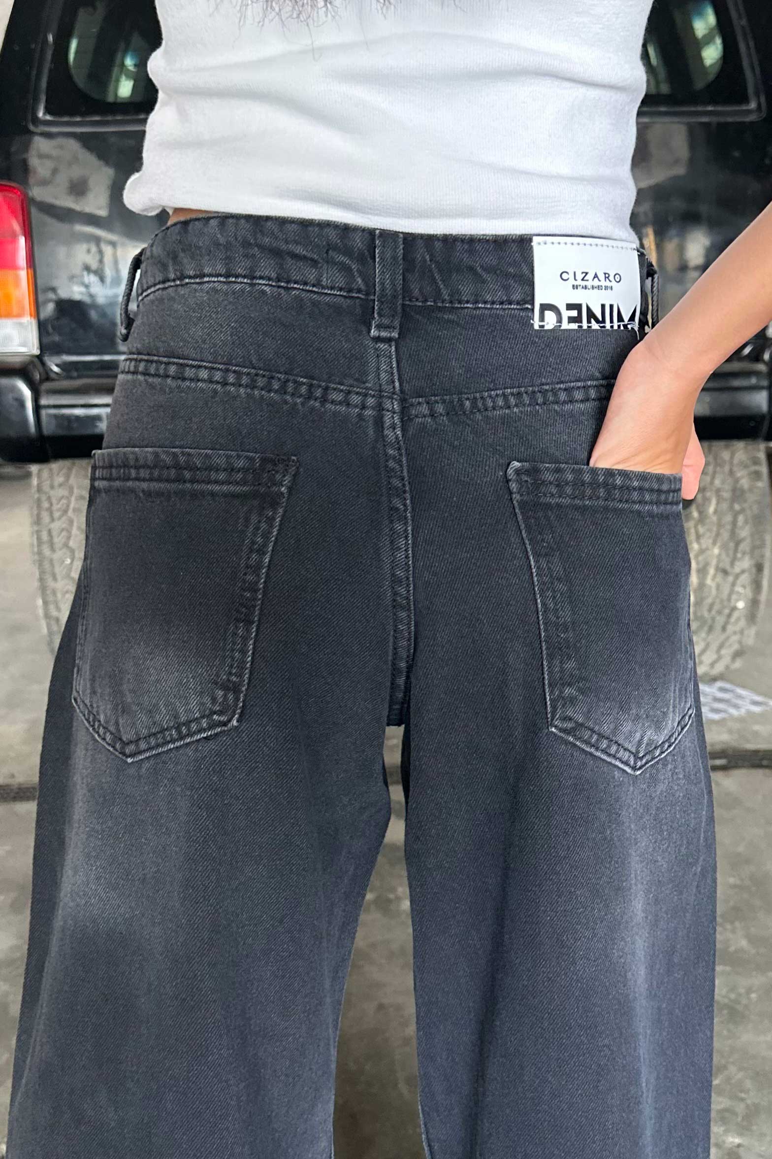 Baggy - Mid-Rise Washed Charcoal Jeans baggy CIZARO - Cizaro Jeans