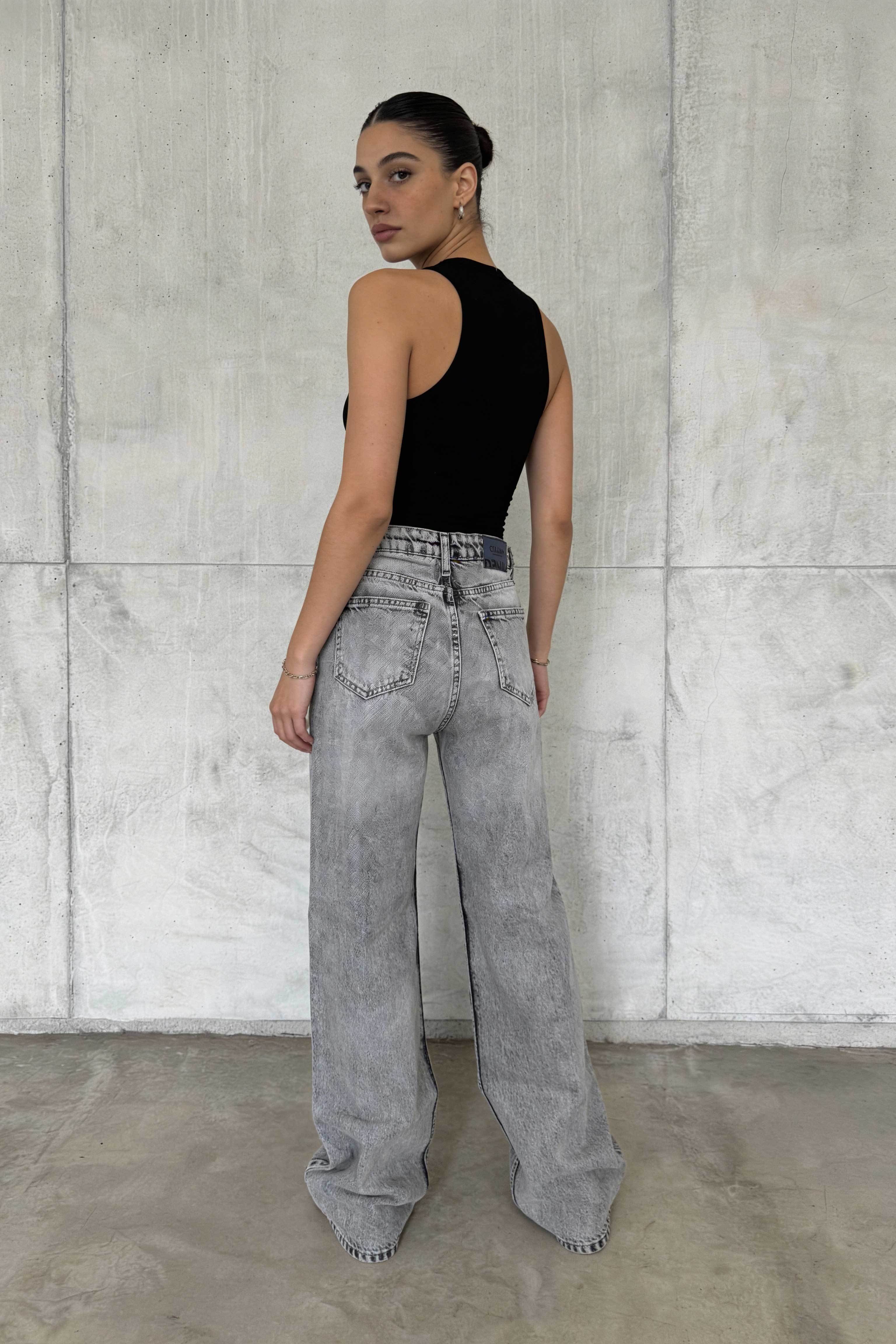 Baggy – High Waist Flex Waist Light Acid Grey Jeans Baggy CIZARO - Cizaro Jeans