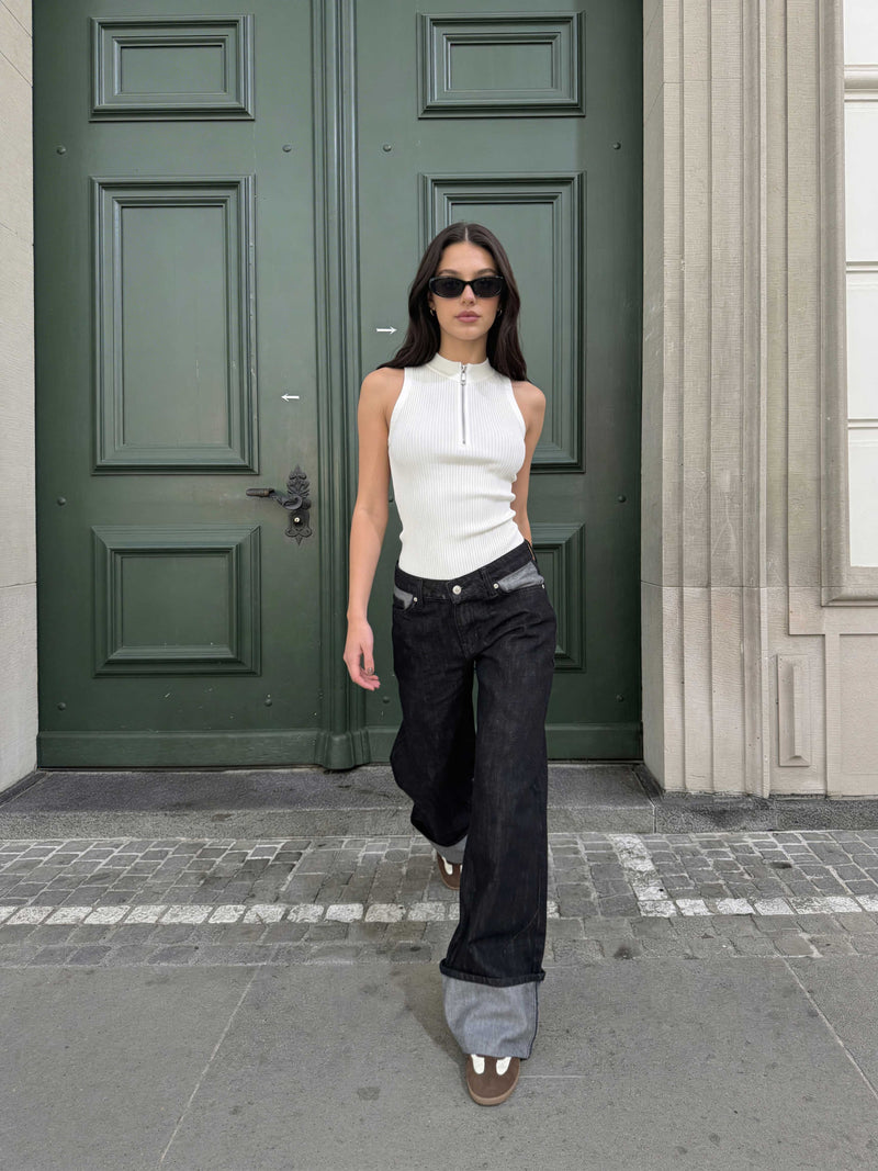 Baggy – Low-Waist Folded Black Raw Denim Jeans Baggy CIZARO - Cizaro Jeans