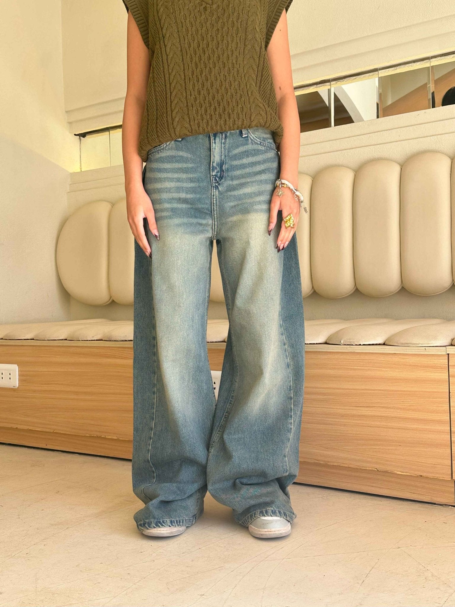 Sahara Vintage Blue Beige Tinted - Super Baggy jeans Baggy CIZARO - Cizaro Jeans