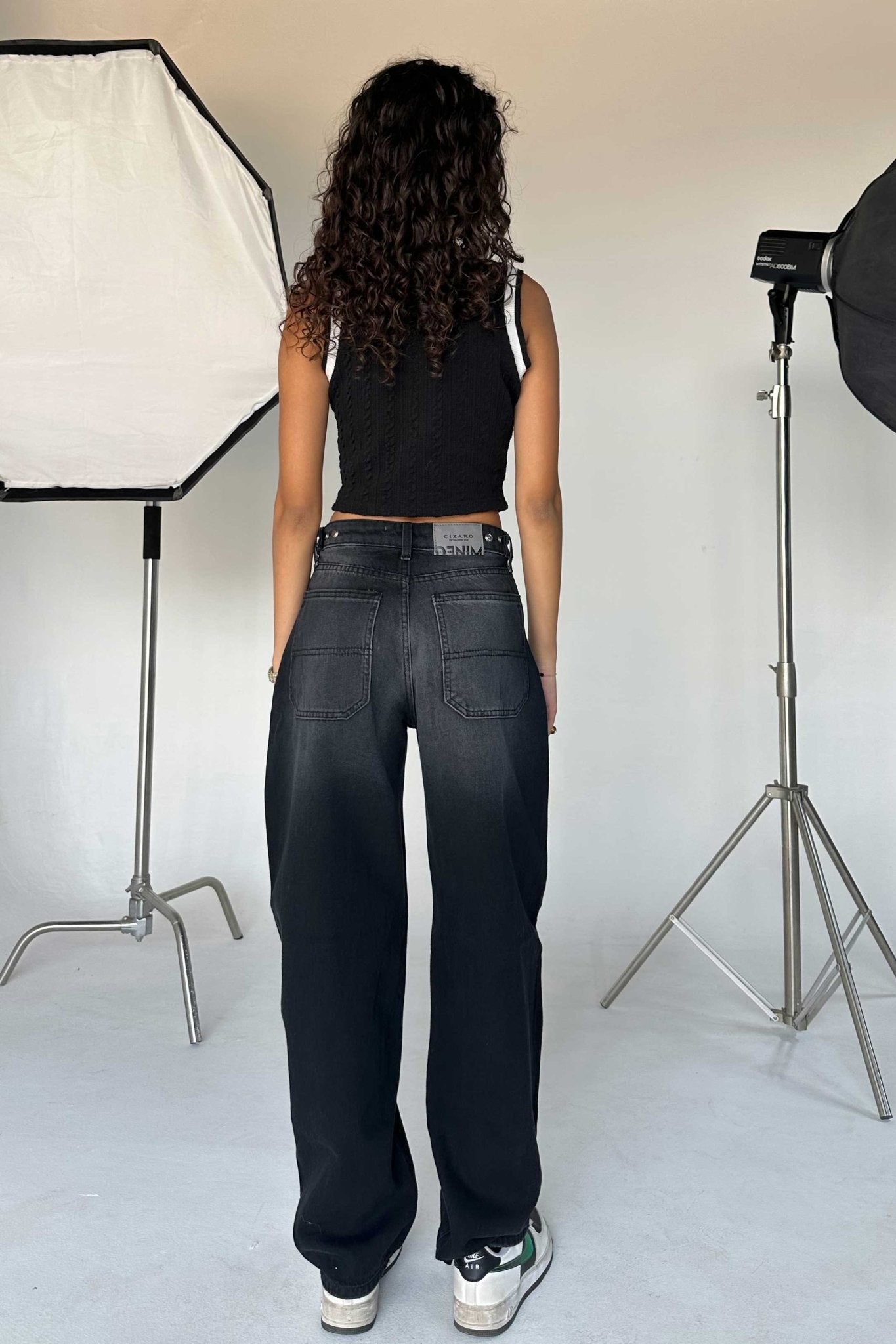 Skater - Flex Waist Washed Black Jeans barrel flex waist CIZARO - Cizaro Jeans