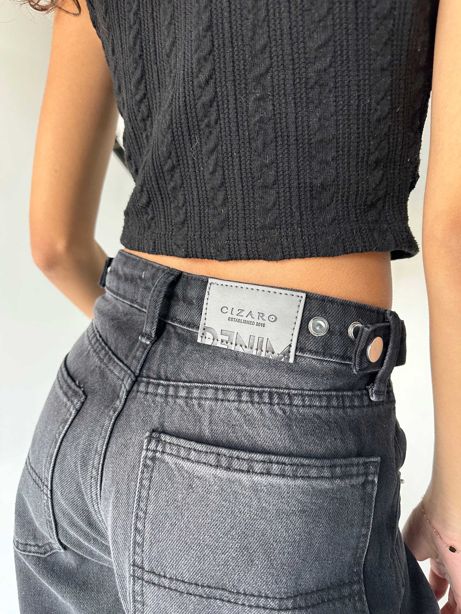 Skater - Flex Waist Washed Black Jeans barrel flex waist CIZARO - Cizaro Jeans