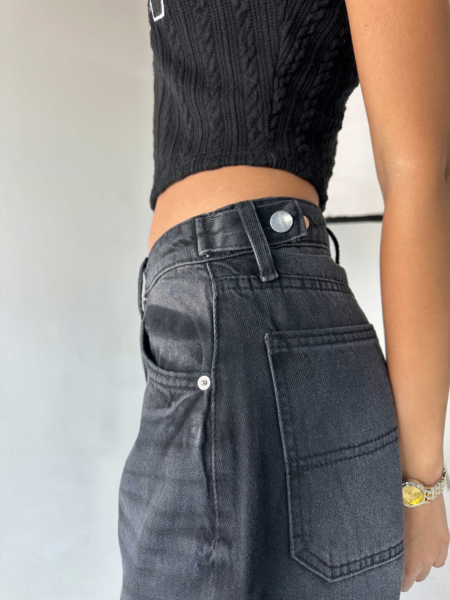 Skater - Flex Waist Washed Black Jeans barrel flex waist CIZARO - Cizaro Jeans