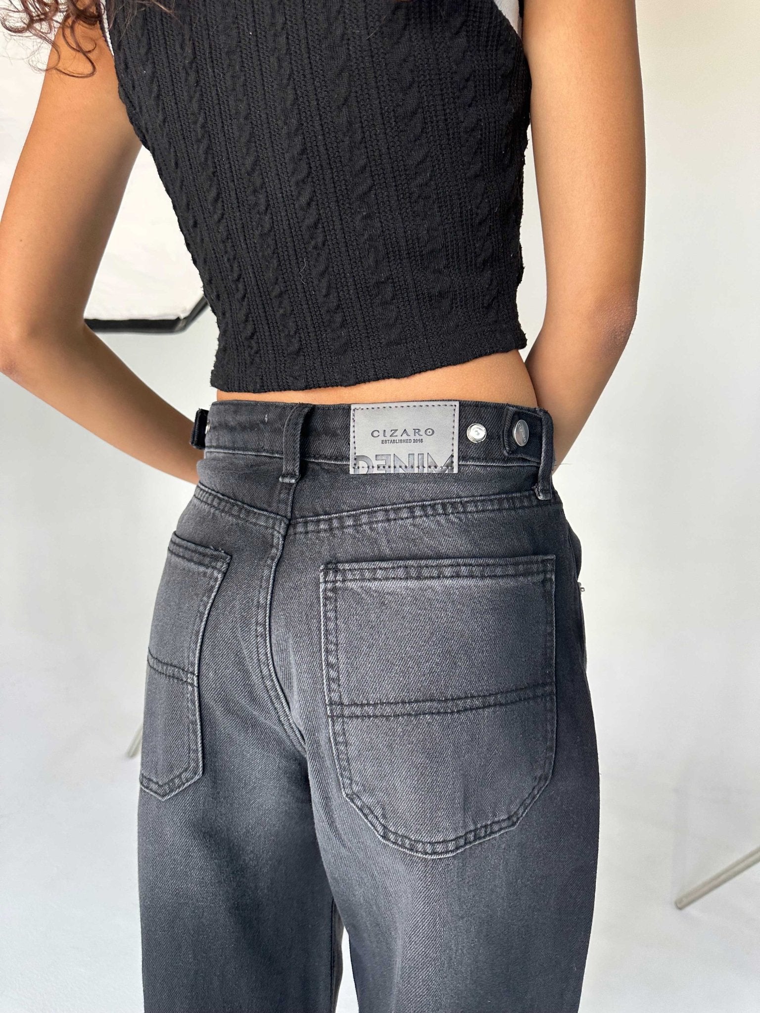 Skater - Flex Waist Washed Black Jeans barrel flex waist CIZARO - Cizaro Jeans
