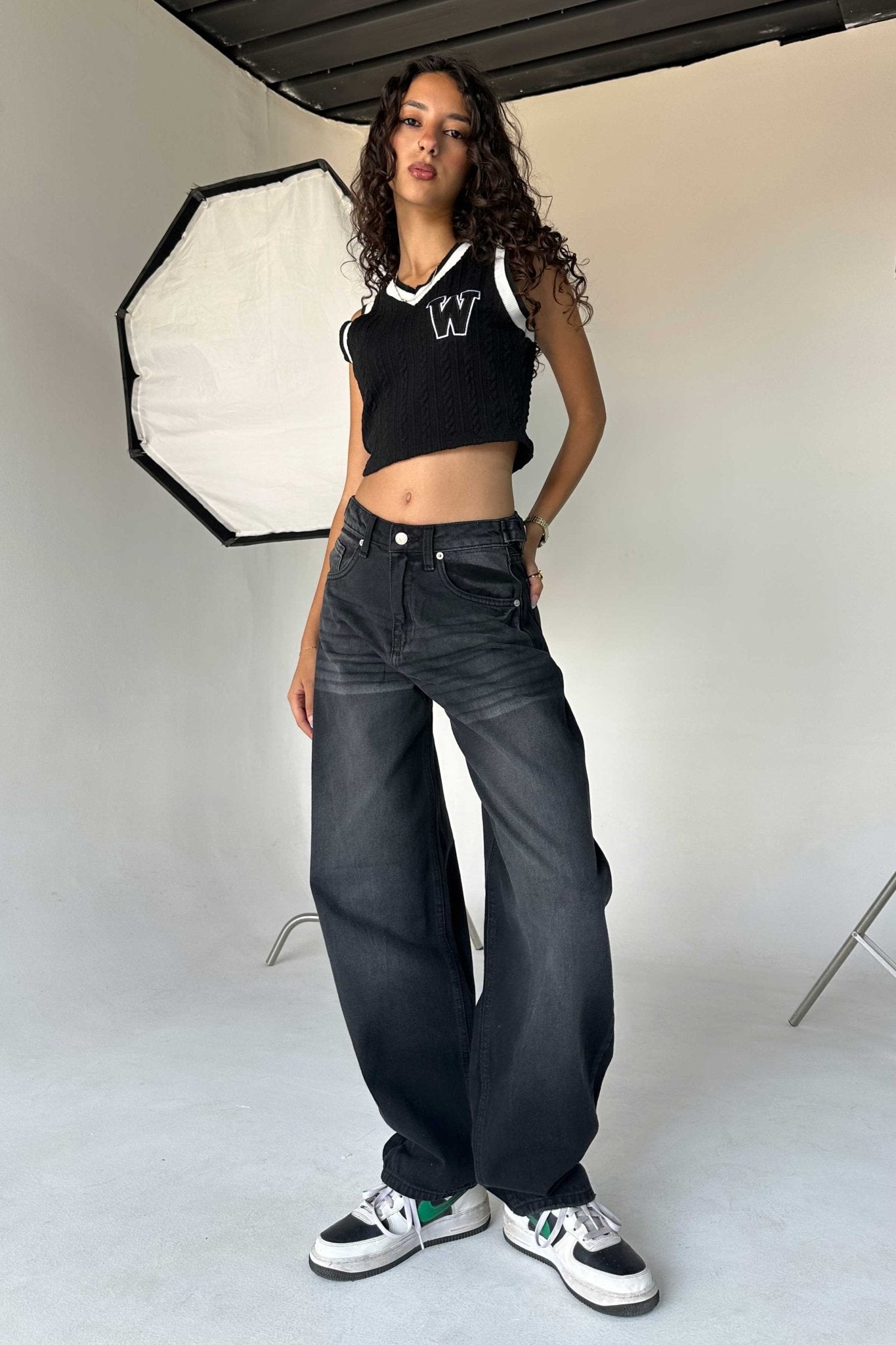 Skater - Flex Waist Washed Black Jeans barrel flex waist CIZARO - Cizaro Jeans