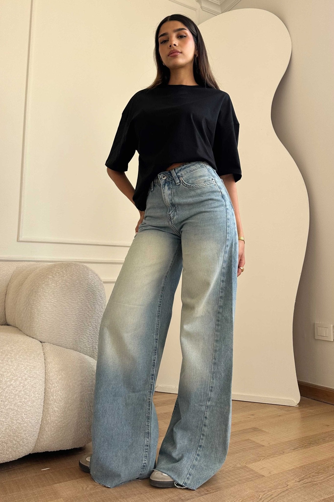 Super Baggy | High-Waist Light Dusty Vintage Blue Jeans Baggy CIZARO - Cizaro Jeans