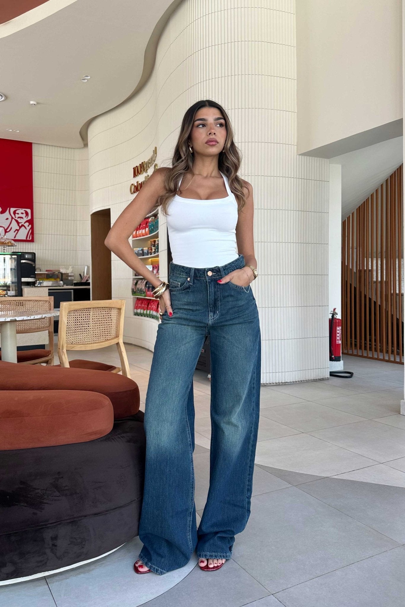 Baggy - High-Waist Dark Vintage Blue Green Jeans baggy CIZARO - Cizaro Jeans