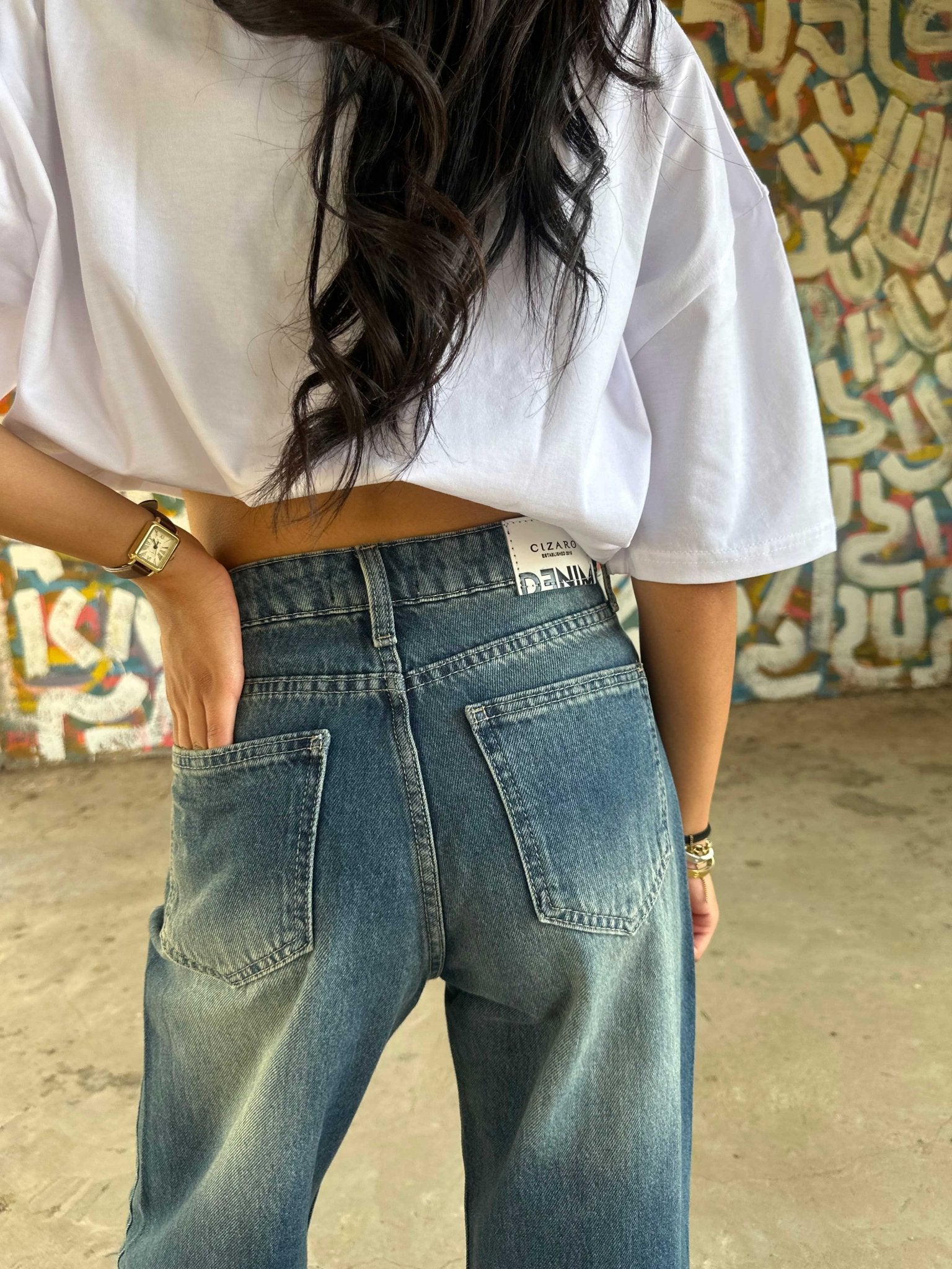 Baggy - High-Waist Dark Vintage Blue Jeans baggy CIZARO - Cizaro Jeans