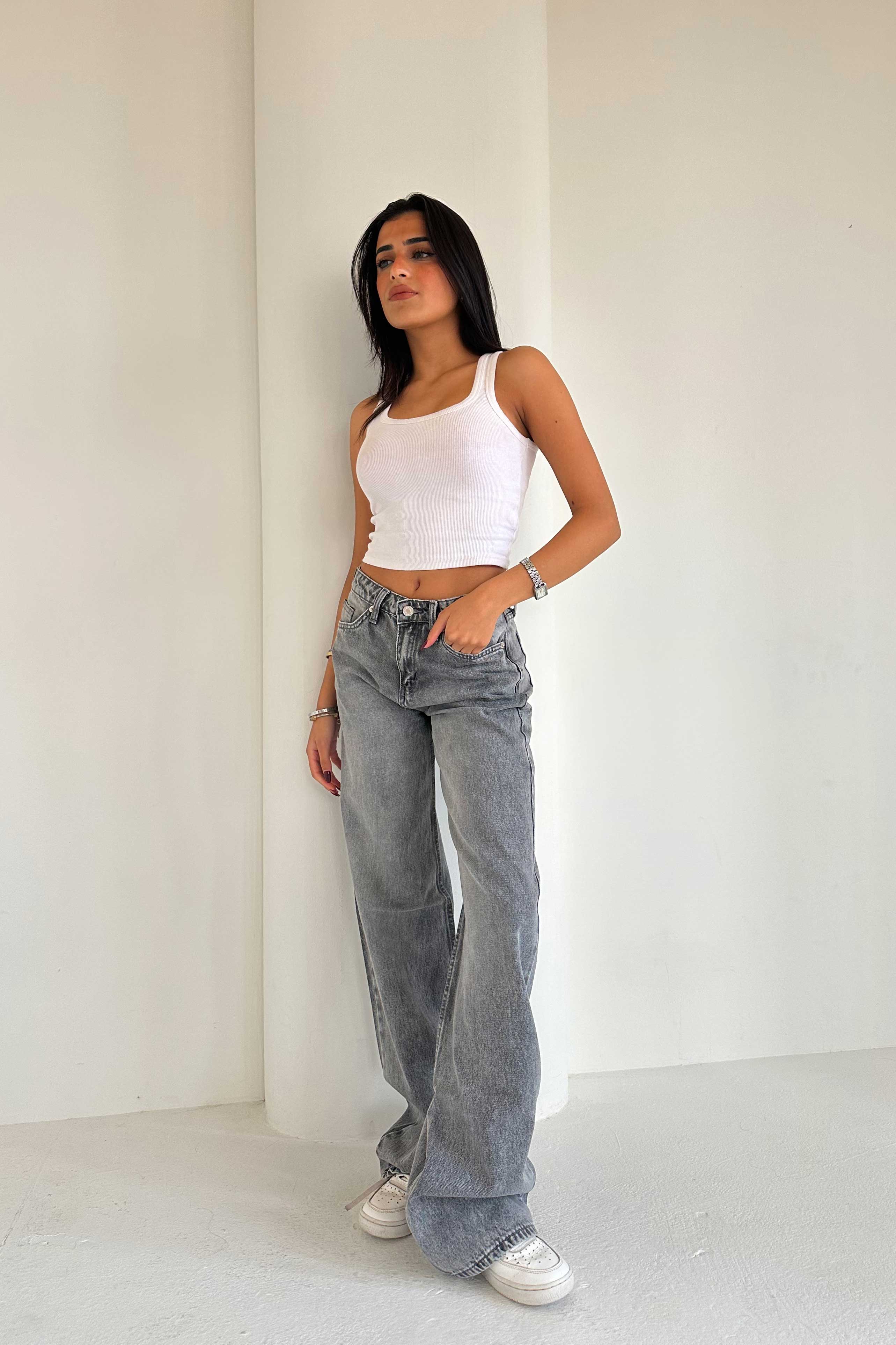 Baggy – Mid Rise Flex Waist Mid Grey Washed Jeans