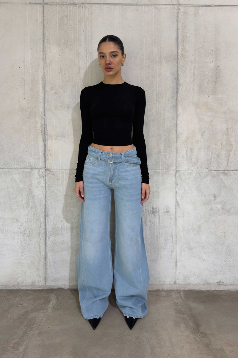 Belted Super Baggy – Mid-Rise Bright Blue Jeans Super Baggy CIZARO - Cizaro Jeans