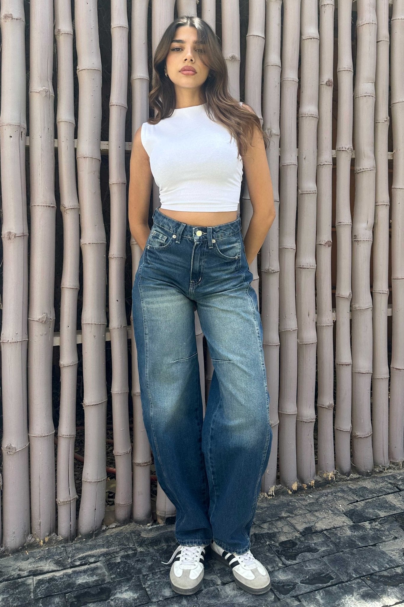 Flex Waist | Barrel - High-Waist Vintage Ocean Blue Washed Barrel Jeans Flex Waist - Barrel CIZARO - Cizaro Jeans