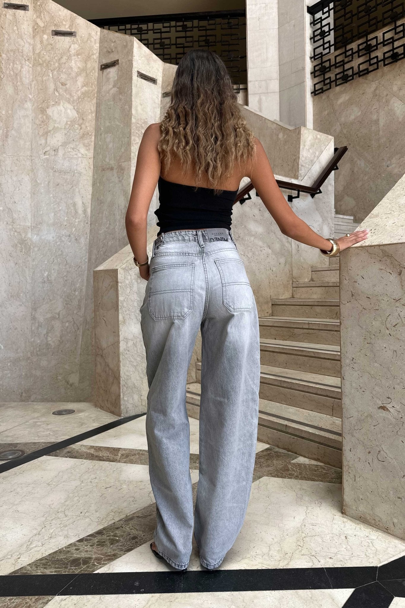 Barrel Fit – Flex Waist Light Gray Acid Wash Jeans barrel flex waist CIZARO - Cizaro Jeans