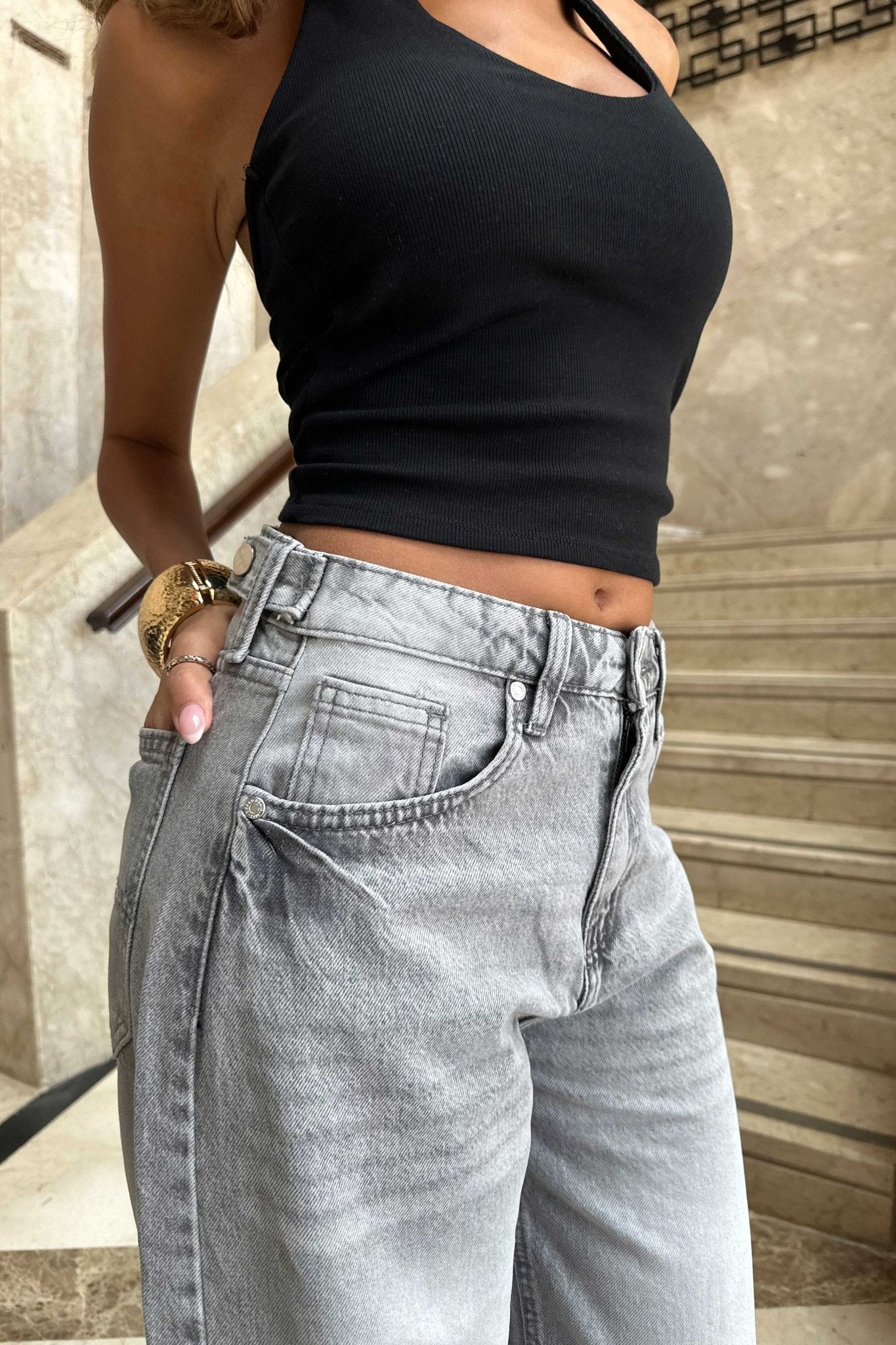 Barrel Fit – Flex Waist Light Gray Acid Wash Jeans barrel flex waist CIZARO - Cizaro Jeans