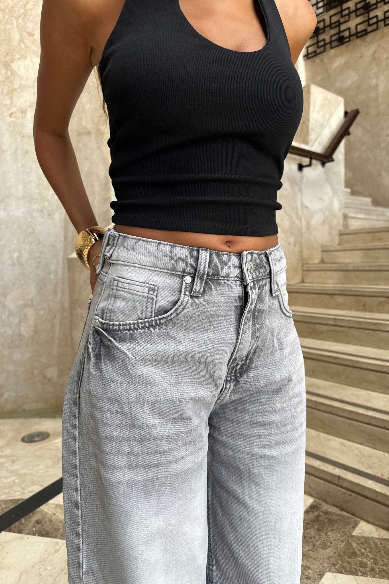 Barrel Fit – Flex Waist Light Gray Acid Wash Jeans barrel flex waist CIZARO - Cizaro Jeans