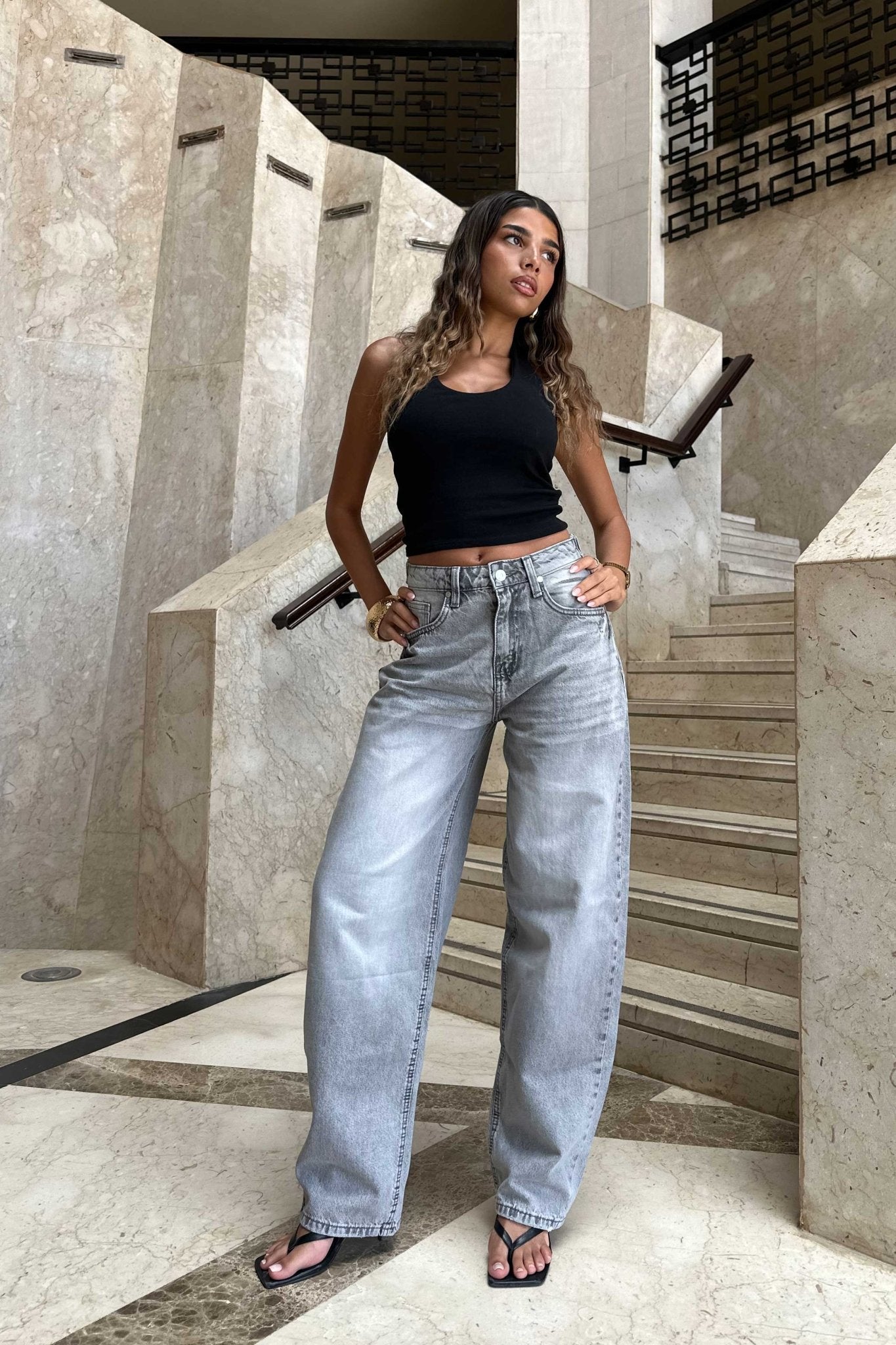 Barrel Fit – Flex Waist Light Gray Acid Wash Jeans barrel flex waist CIZARO - Cizaro Jeans