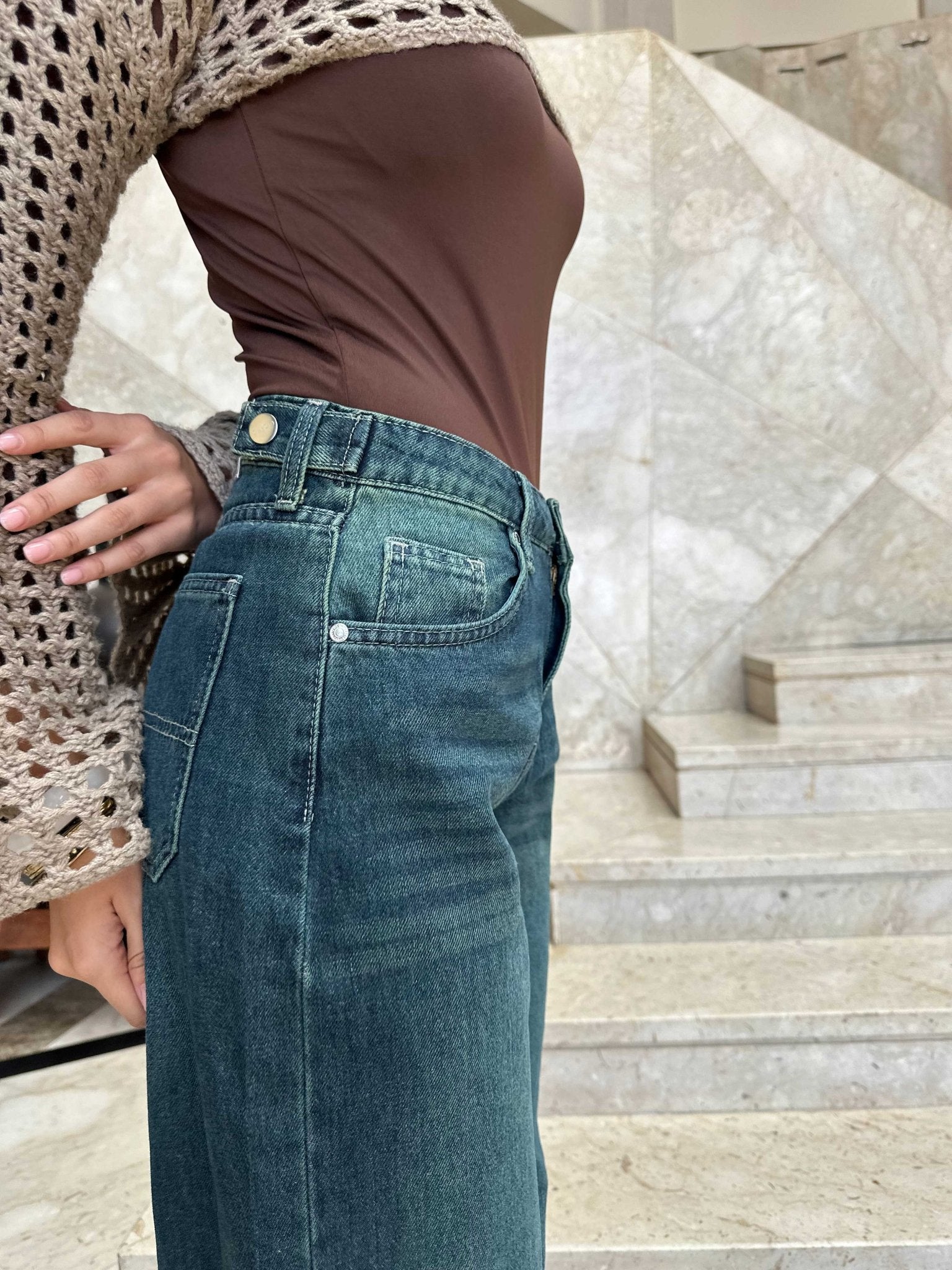 Skater - Flex Waist Deep Vintage Green Jeans barrel flex weaist CIZARO - Cizaro Jeans