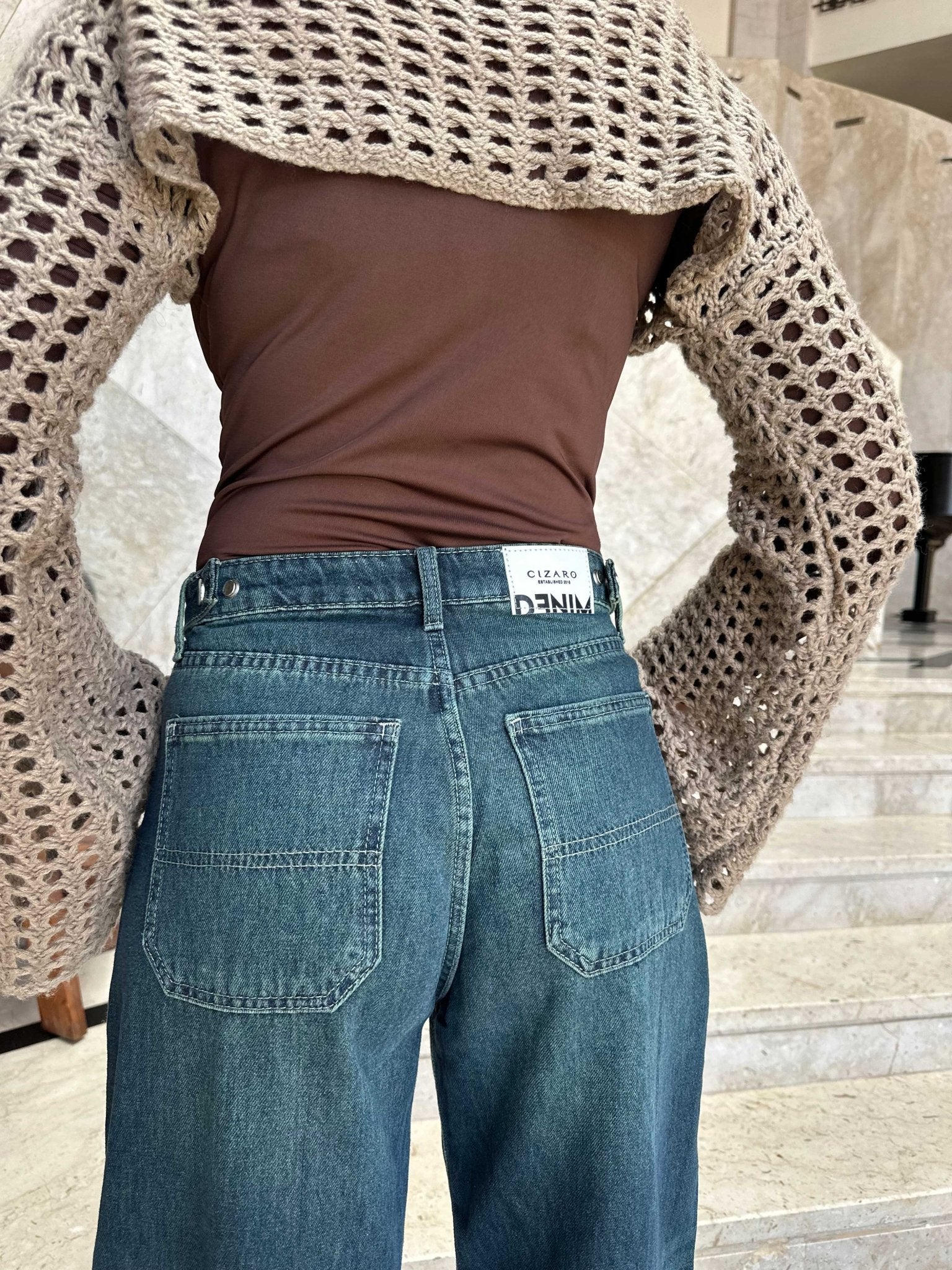 Skater - Flex Waist Deep Vintage Green Jeans barrel flex weaist CIZARO - Cizaro Jeans