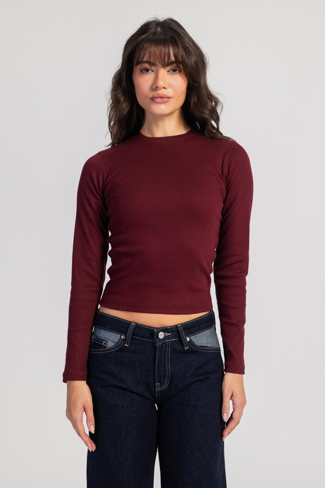 Basic Top – Slim Fit Burgundy basic top CIZARO - Cizaro Jeans