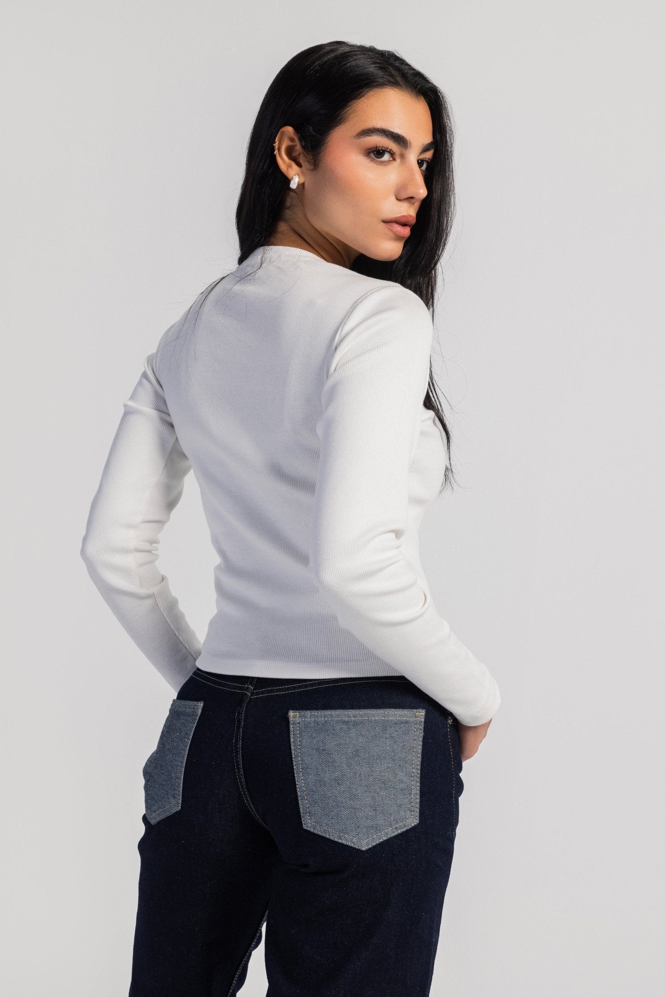 Basic Top – Slim Fit White basic top CIZARO - Cizaro Jeans